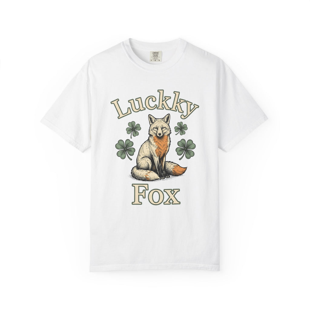 Fox Design Shirt St. Patrick's Day Fauna Gift Women Old School Tee Fox T-Shirt Irish Fan Vixen Graphic Retro Tshirt Line Art Lucky Clover