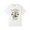 Fox Design Shirt St. Patrick's Day Fauna Gift Women Old School Tee Fox T-Shirt Irish Fan Vixen Graphic Retro Tshirt Line Art Lucky Clover