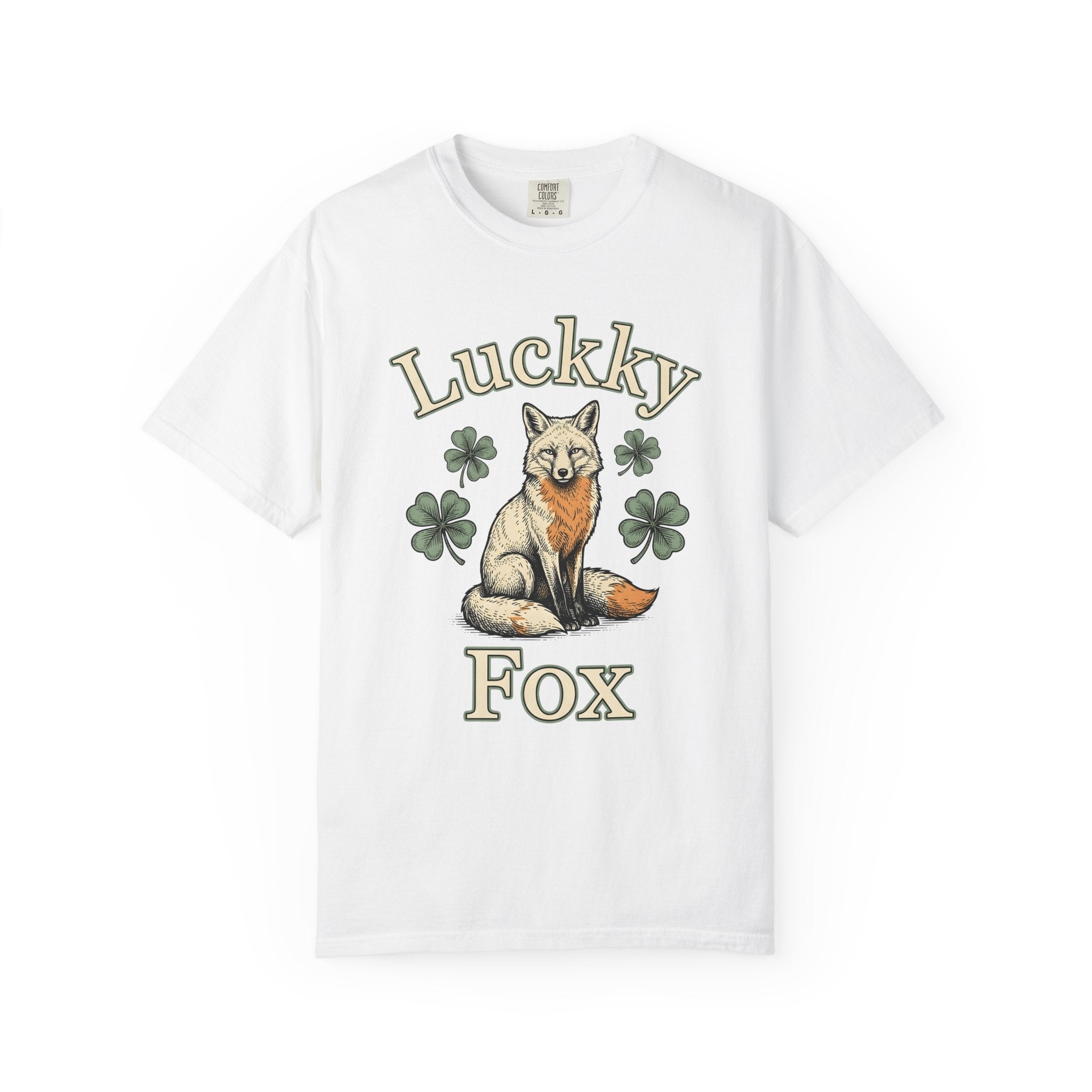 Fox Design Shirt St. Patrick's Day Fauna Gift Women Old School Tee Fox T-Shirt Irish Fan Vixen Graphic Retro Tshirt Line Art Lucky Clover