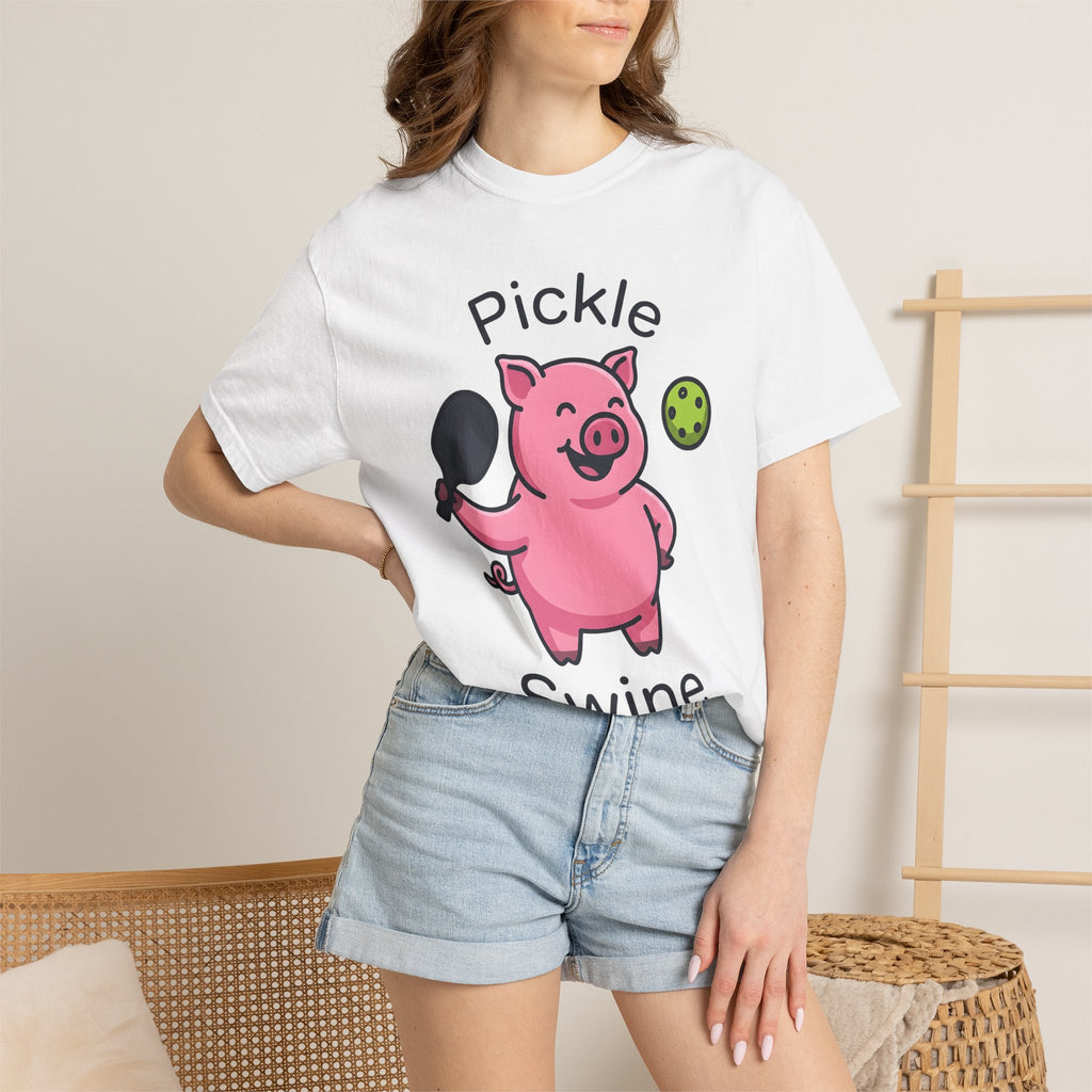 Pig Pickleball Shirt Funny Creatures Gift Women Drawing Tee Pickleballer T-Shirt Humor Fan Illustration Tshirt Striking Paddle Tshirt
