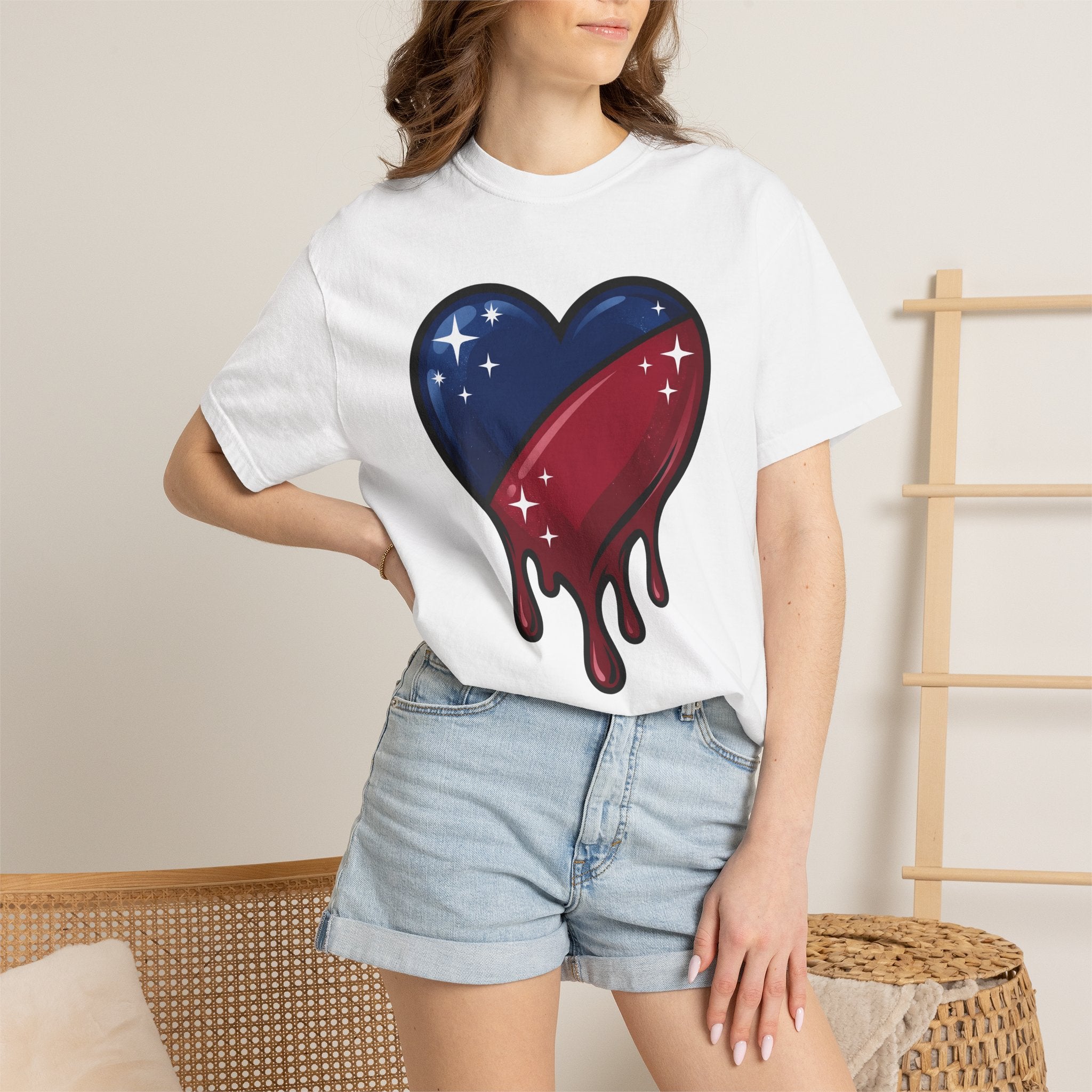 Patriotic Heart Shirt 4th Of July Patriotic Gift Women Bold Graphic Tee Heart T-Shirt Independence Day Enthusiast Graphic Tshirt American