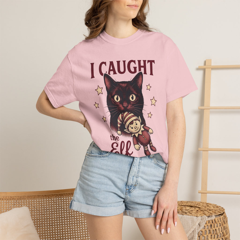 Black Cat Shirt Cat Christmas Gift Women Vintage Tee Cat T-Shirt Cat Fan Retro Tshirt Winter Graphic Hand Drawn Elf Doll Tshirt