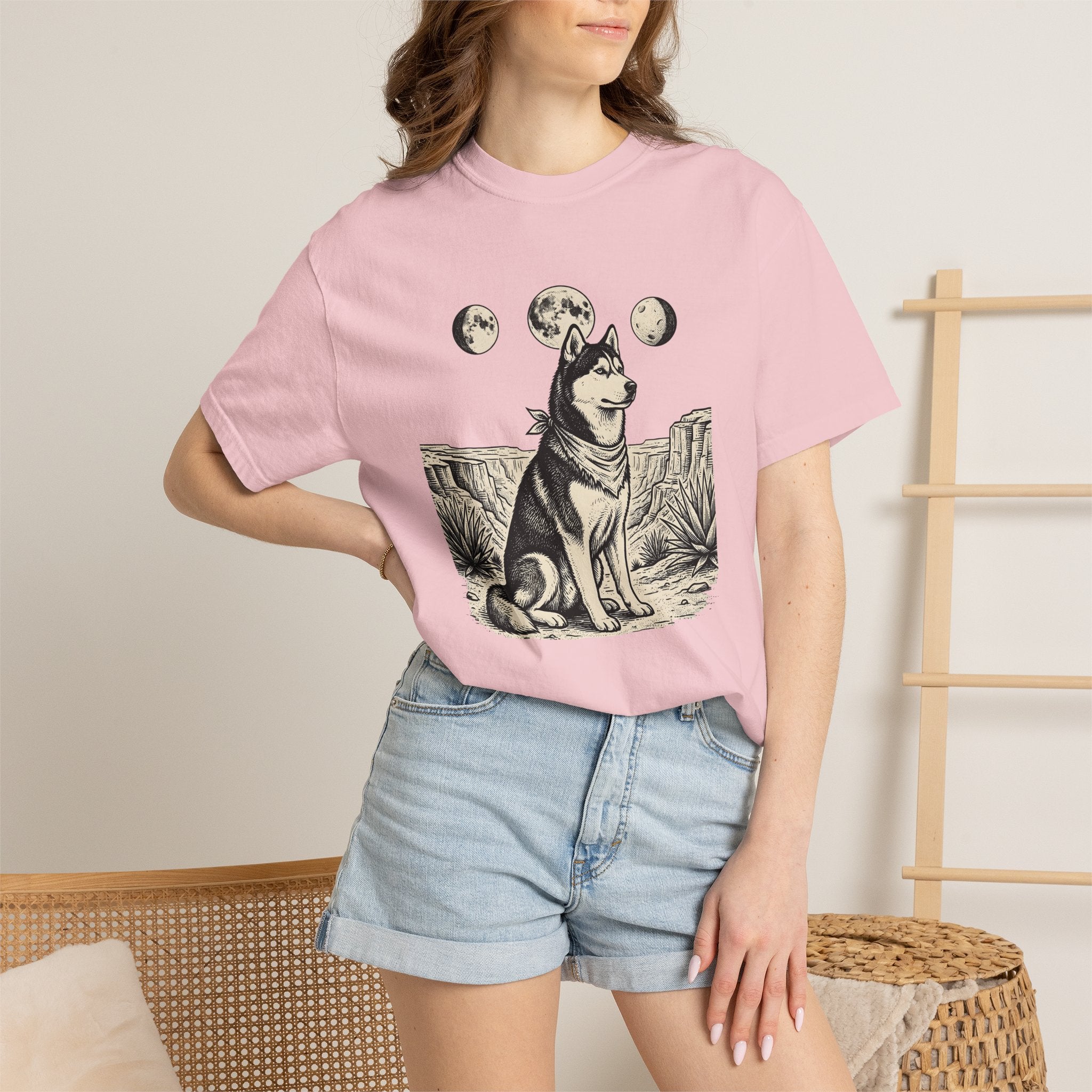 Husky Pet Shirt Dog Wilderness Gift Women Line Art Tee Siberian Husky T-Shirt Dog Owner Fan Minimalist Graphic Tshirt Doodle Moon Cycle