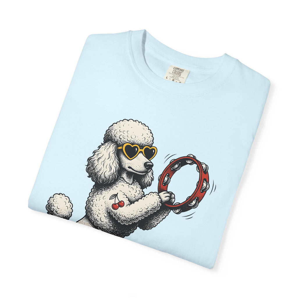 Poodle Dog Shirt Dog Music Gift Women Cartoon Tee Poodle T-Shirt Dog Fan Comic Tshirt Melody Graphic Retro Tambourine Tshirt