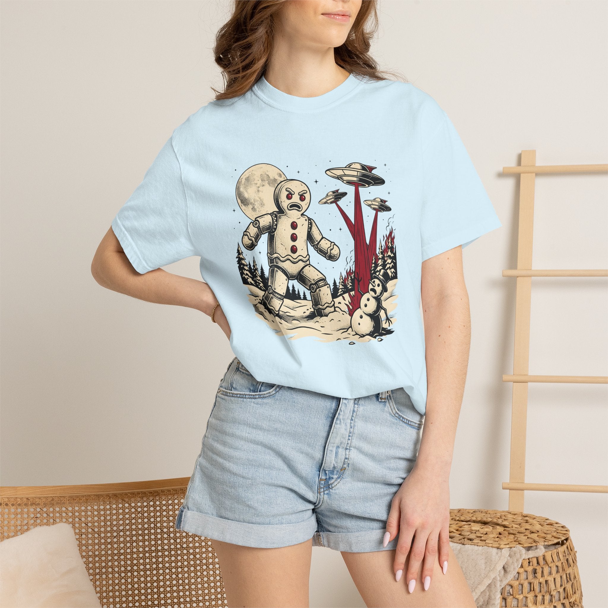 Huge Gingerbread Cookie Shirt Christmas Science Fiction Gift Women Traditional Tattoo Tee Gingerbread T-Shirt Xmas Fan Tattooed Tshirt Sci