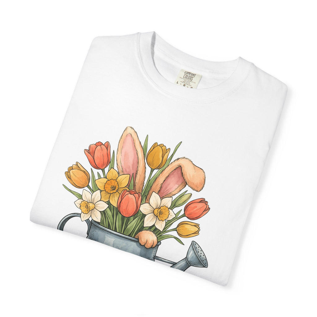 Hare Ears Flowers Shirt Easter Garden Gift Women Brushwork Tee Rabbit Ears T-Shirt Easter Fan Painted Tshirt Gardening Graphic Outline