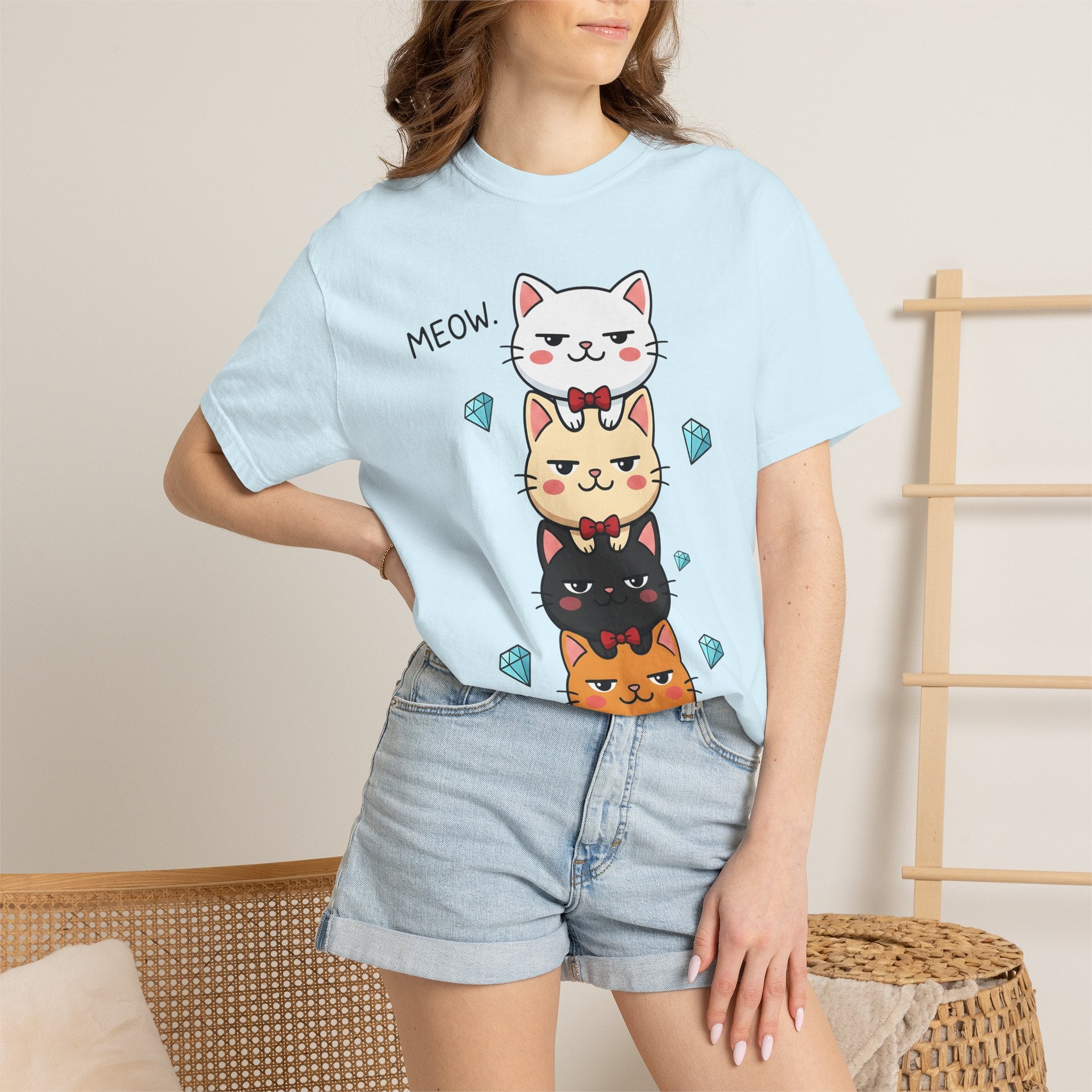 Stacked Kittens Shirt Cat Fauna Gift Women Adorable Tee Kittens T-Shirt Cat Fan Feline Tshirt Wildlife Graphic Illustration Crystals Tshirt