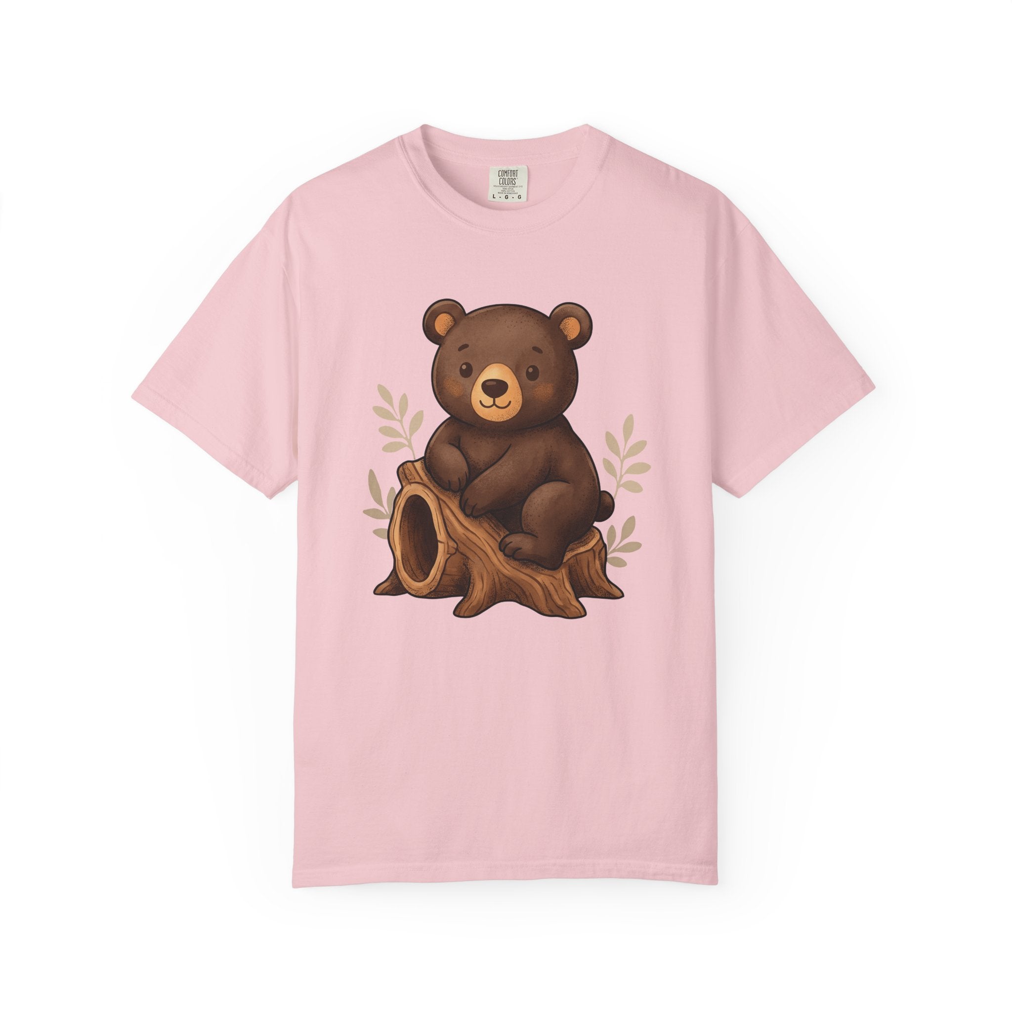 Bear Cub Shirt Animals Woodland Gift Women Cute Tee Cub T-Shirt Wildlife Fan Cartoon Tshirt Forest Graphic Hand Drawn Tree Stump Tshirt