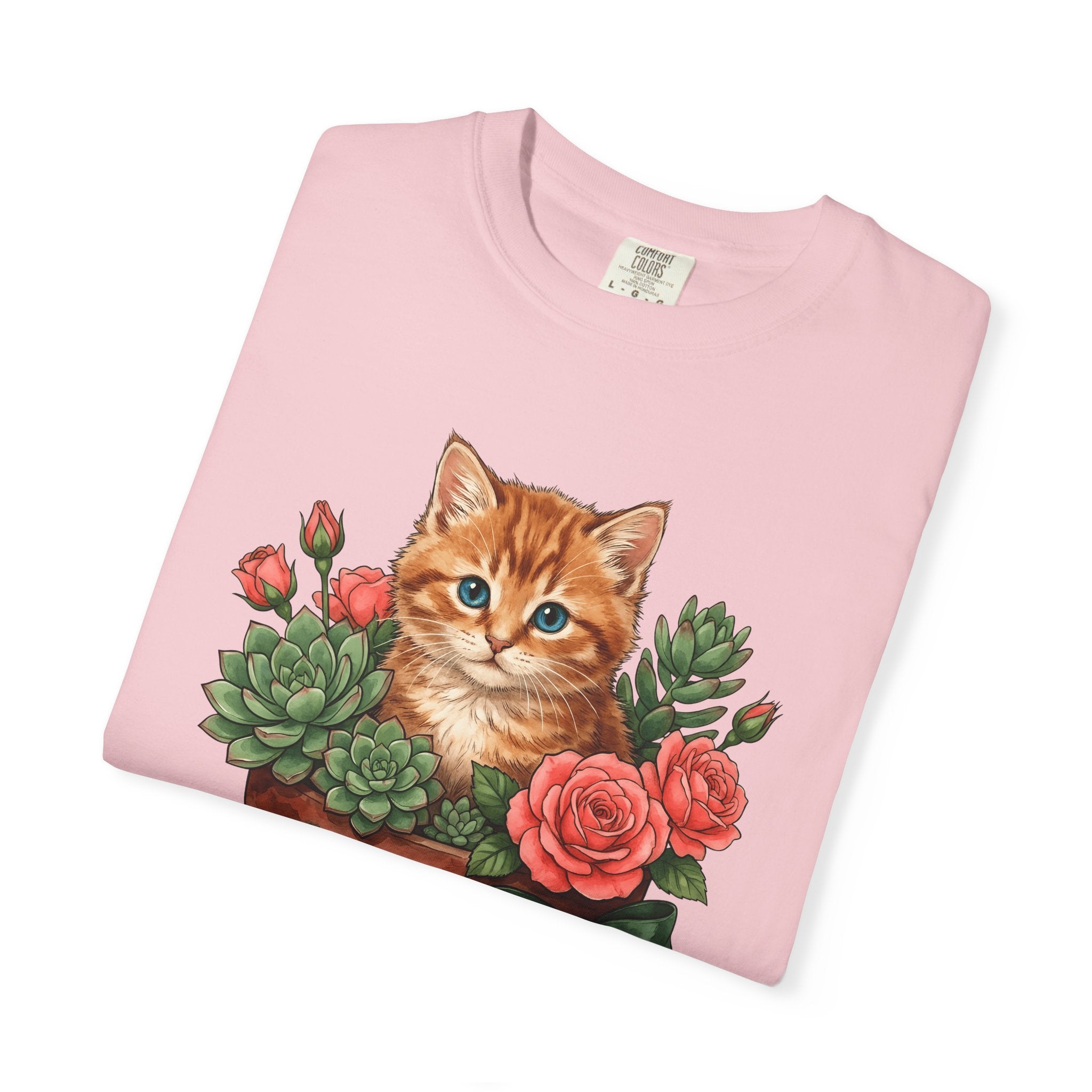 Marmalade Cat Shirt Cat Greenery Gift Women Pastel Tee Tabby Cat T-Shirt Cat Fan Fancy Cat Tshirt Botanical Graphic Leaves Houseplant Tshirt