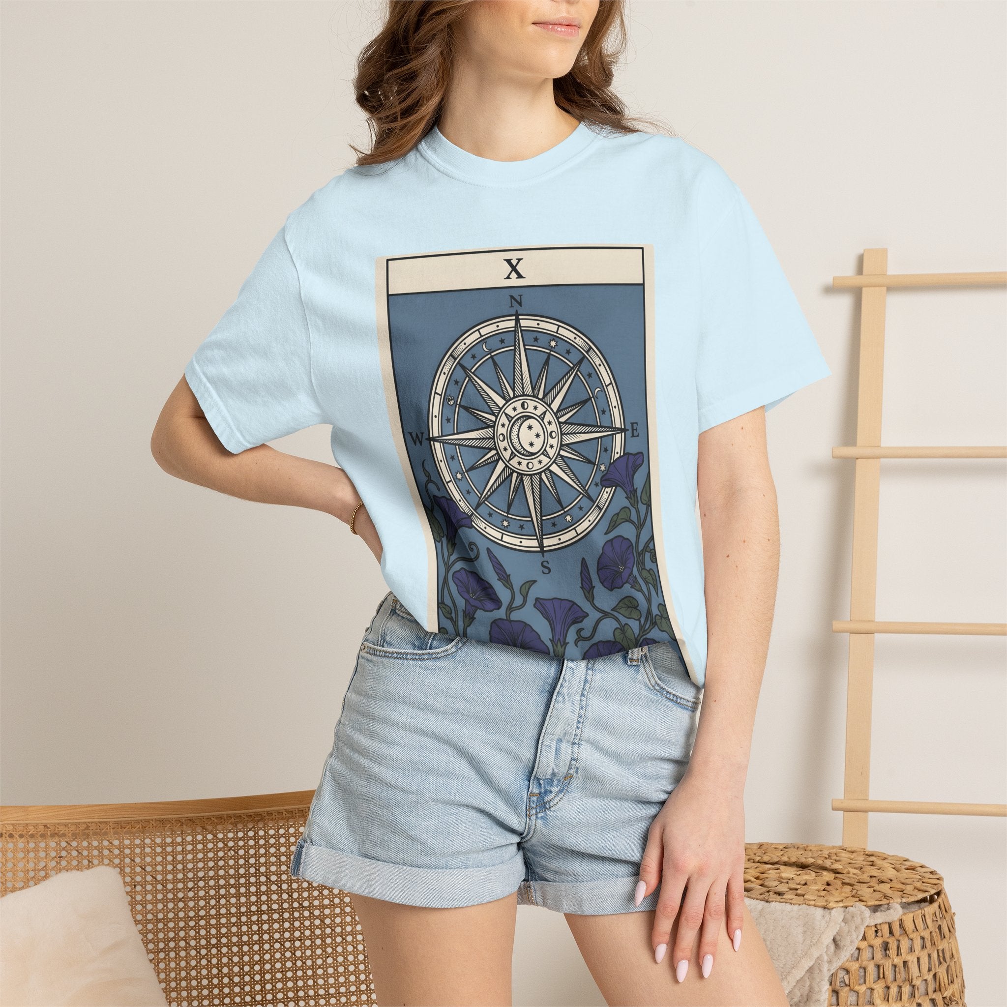 Navigation Wheel Shirt Boho Chic Holistic Gift Women Mystic Card Tee Steering Wheel T-Shirt Bohemian Fan Tarot Card Tshirt Spiritual Graphic