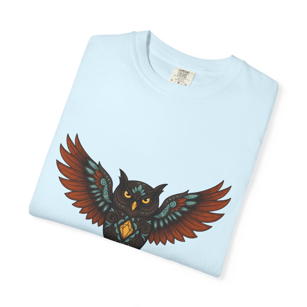 Owl Illustration Shirt Boho Chic Wildlife Gift Women Tribal Tee Hoot Owl T-Shirt Bohemian Fan Ethnic Tshirt Animal Graphic Zen Crystal