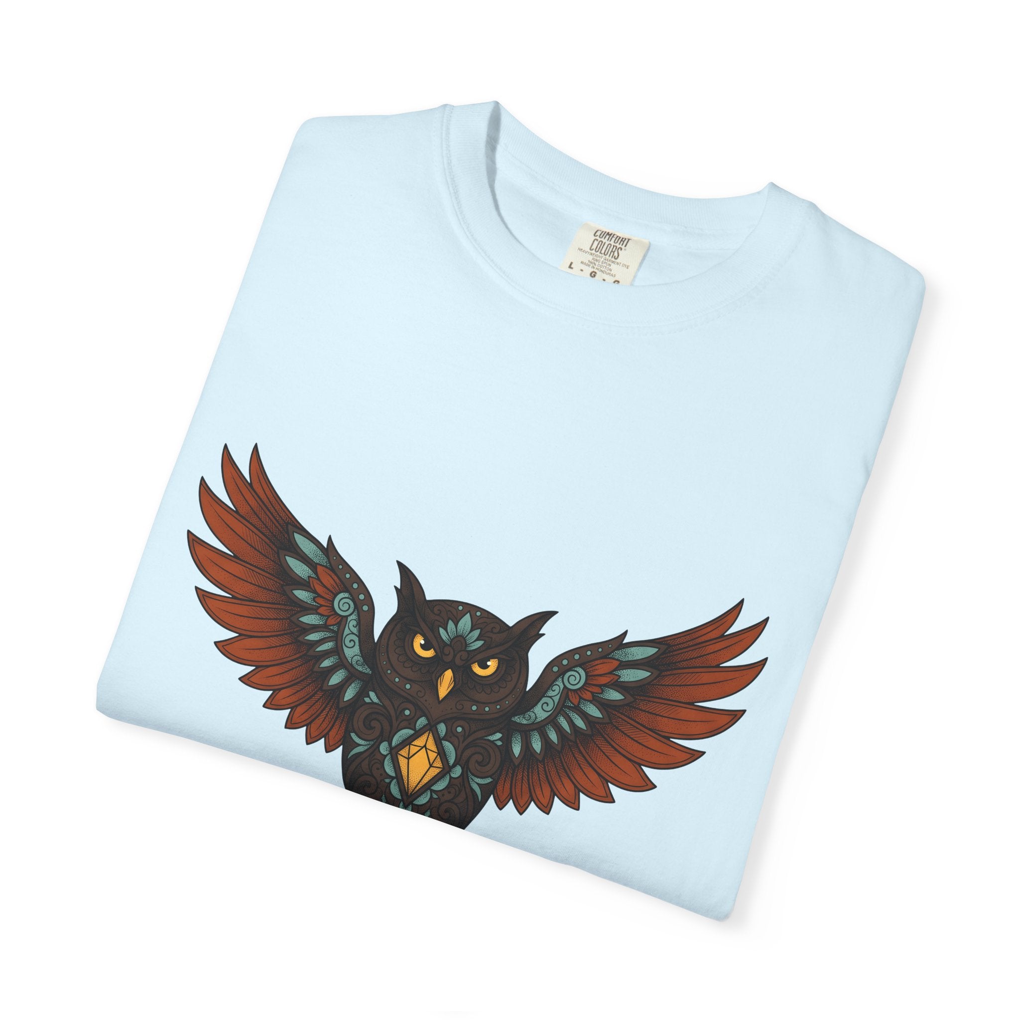 Owl Illustration Shirt Boho Chic Wildlife Gift Women Tribal Tee Hoot Owl T-Shirt Bohemian Fan Ethnic Tshirt Animal Graphic Zen Crystal