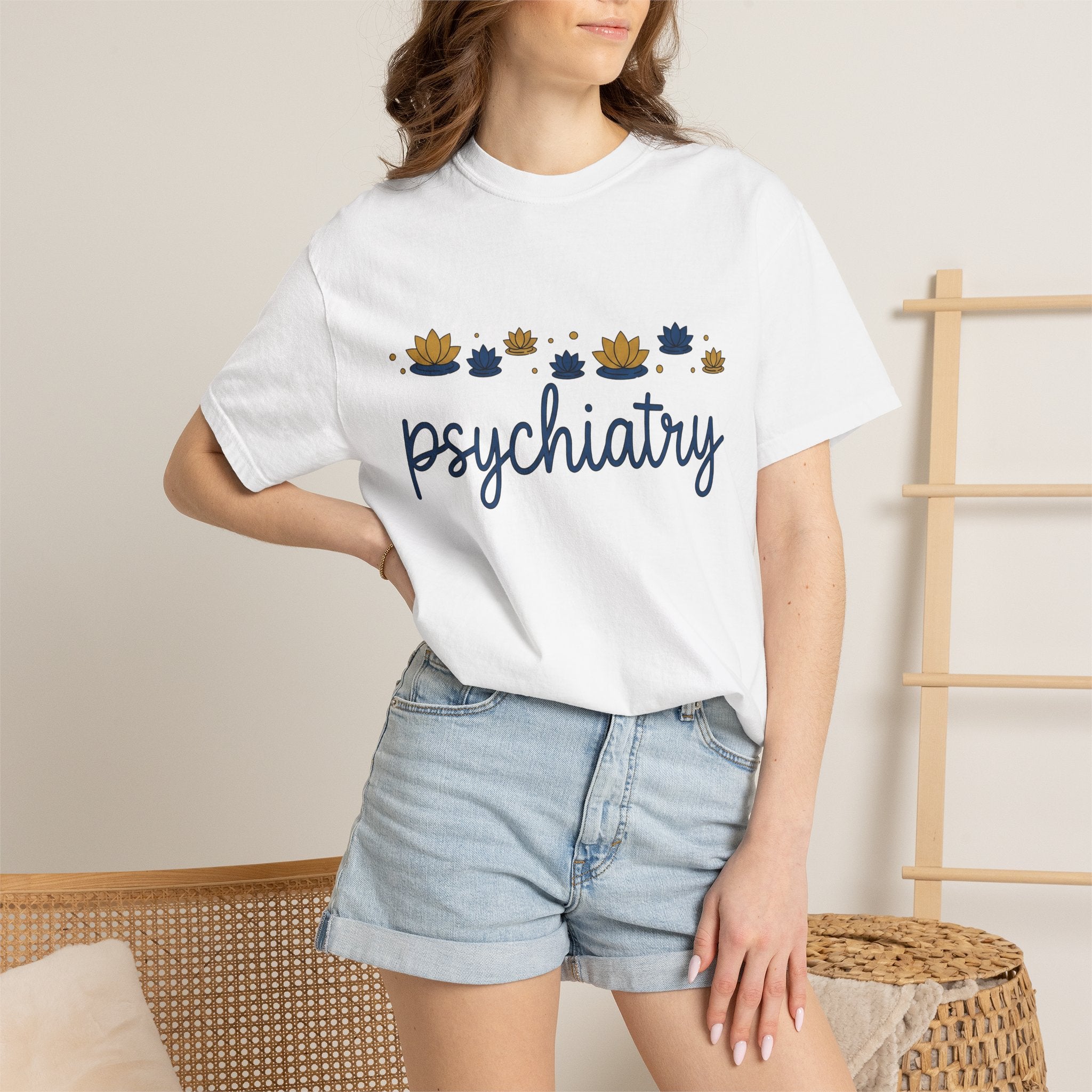 Lotus Blossom Design Shirt Psychiatry Meditation Gift Women Contemporary Tee Waterlily T-Shirt Mental Health Enthusiast Modern Tshirt