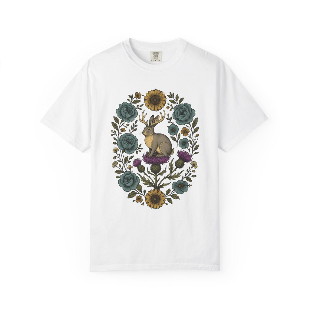 Jackalope Shirt Boho Chic Animal Gift Women Folk Art Tee Antelope T-Shirt Hippie Fan Primitive Tshirt Wildlife Graphic Vintage Floral Frame