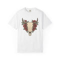 Steer Skull Shirt Cowgirl Cowboy Gift Women Ink Tee Bull Skull T-Shirt Rodeo Fan Tattoo Tshirt Cowboy Graphic Retro Flower Tshirt