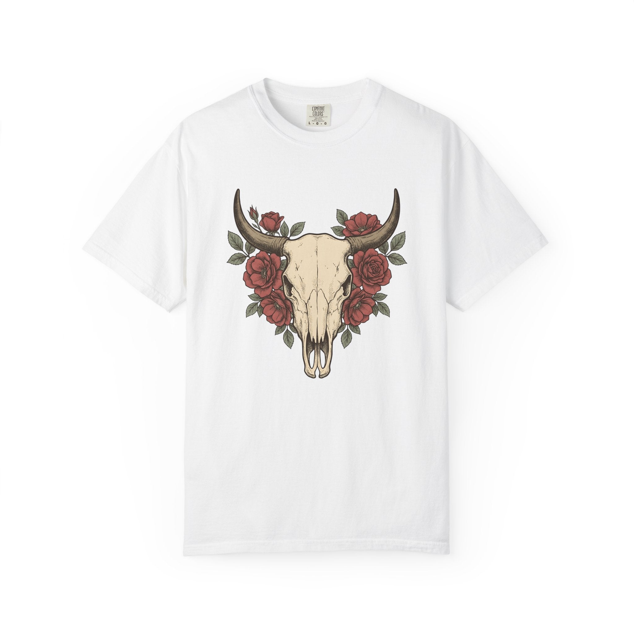 Steer Skull Shirt Cowgirl Cowboy Gift Women Ink Tee Bull Skull T-Shirt Rodeo Fan Tattoo Tshirt Cowboy Graphic Retro Flower Tshirt