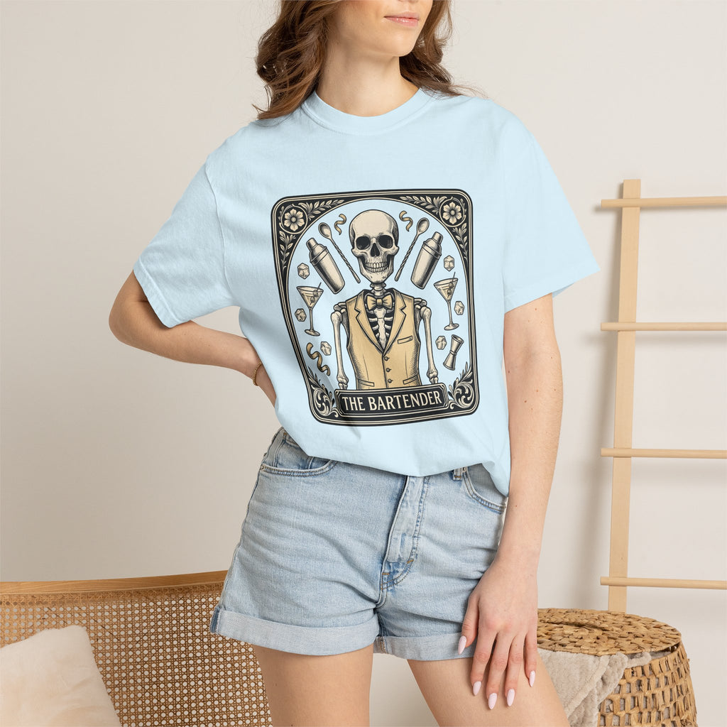 Skeleton Bartender Shirt Bartender Dark Gift Women Hand Drawn Tee Skull T-Shirt Mixologist Fan Bone Tshirt Gothic Graphic Cartoon Cocktail