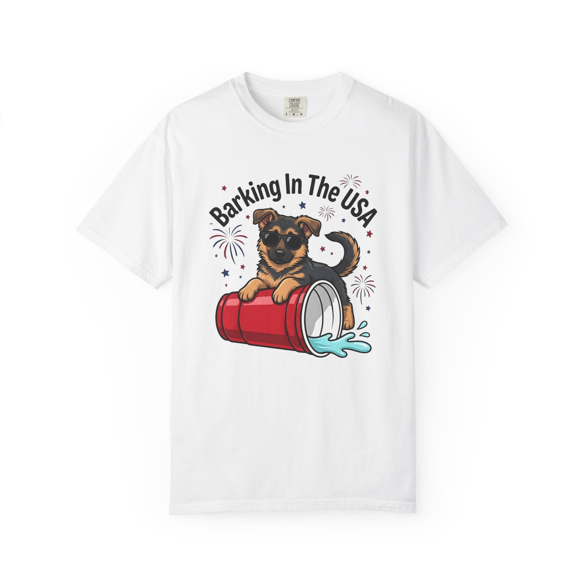 German Puppy Shirt Dog Flag Gift Women Caricature Tee Dog T-Shirt Dog Fan Puppy Tshirt Flag Graphic Nostalgic Fireworks Display Tshirt