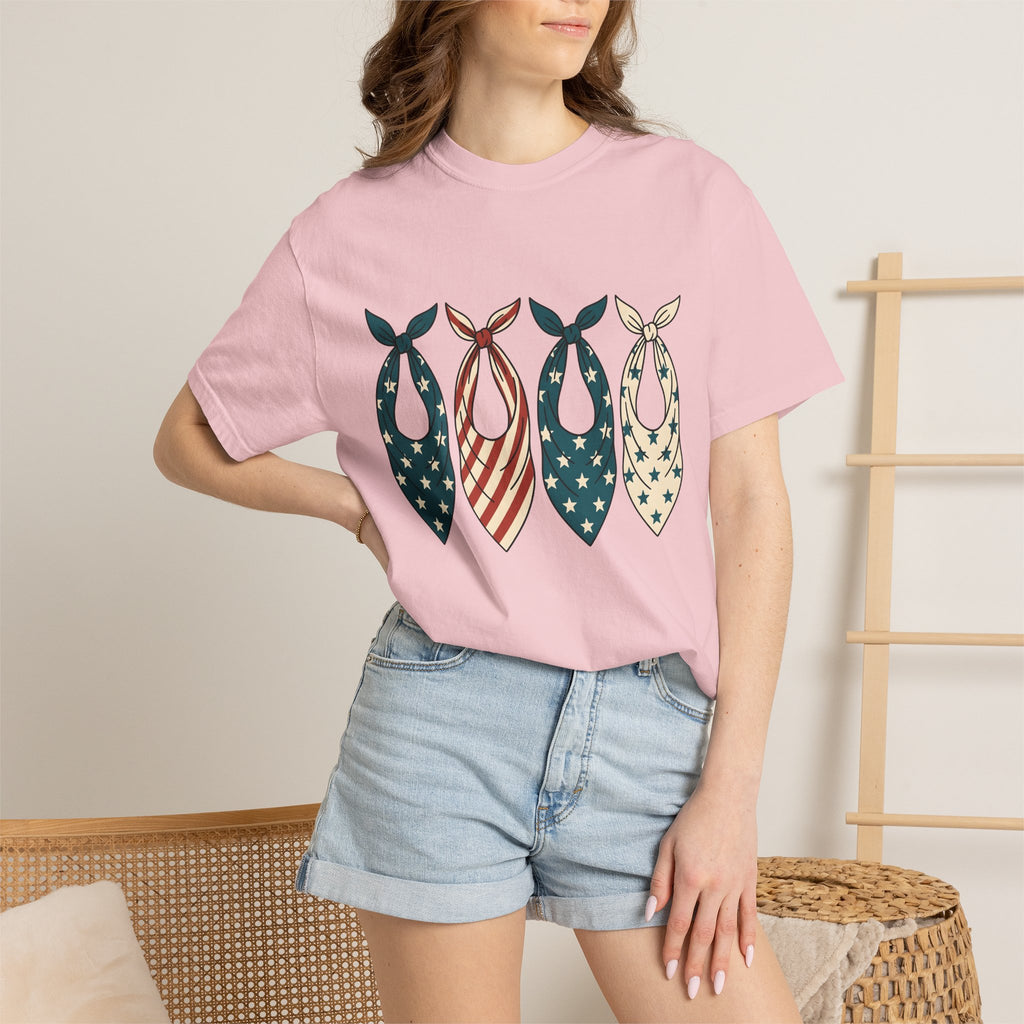 Patriotic Bandana Shirt 4th Of July Patriotic Gift Women Vintage Tee Bandana T-Shirt Independence Day Enthusiast Distressed Tshirt American