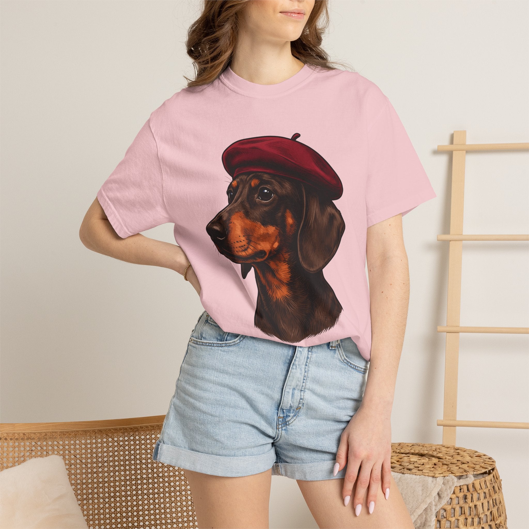 Dachshund Dog Shirt Dog Creatures Gift Women Natural Tee Wiener Dog T-Shirt Dog Fan Doxie Graphic Tshirt Hand Drawn Cap Tshirt