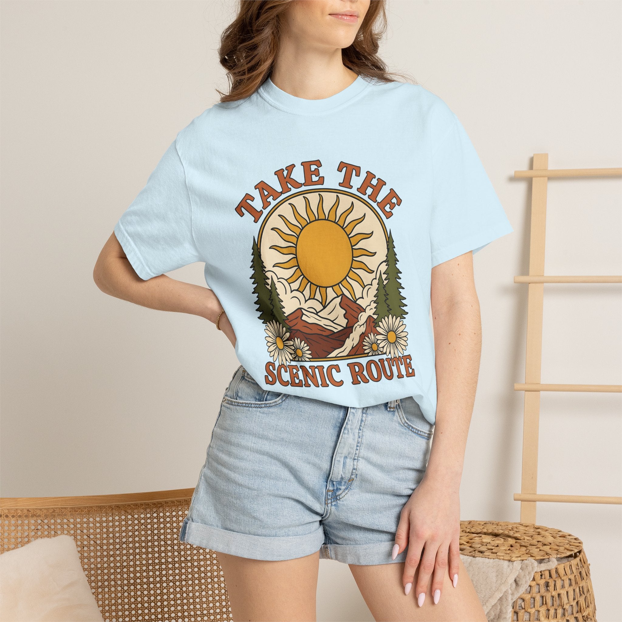 Sun Mountains Shirt Boho Nature Gift Women Boho Tee Mountain T-Shirt Hippie Fan Bohemian Tshirt Environmental Graphic Retro Wildflowers