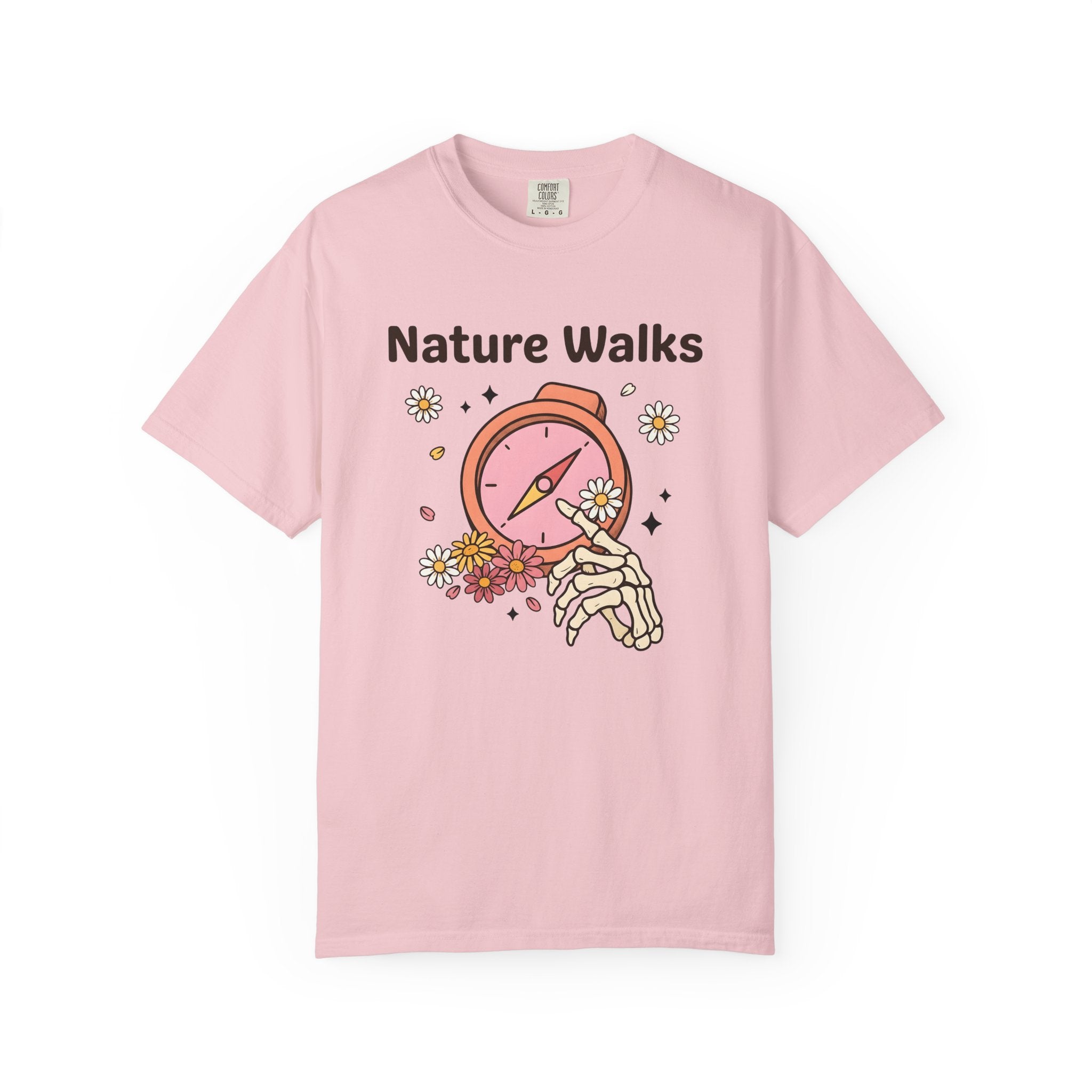 Compass Skeleton Hand Shirt Hiking Floral Gift Women Cartoon Tee Navigation T-Shirt Trekker Enthusiast Illustration Graphic Retro Daisies