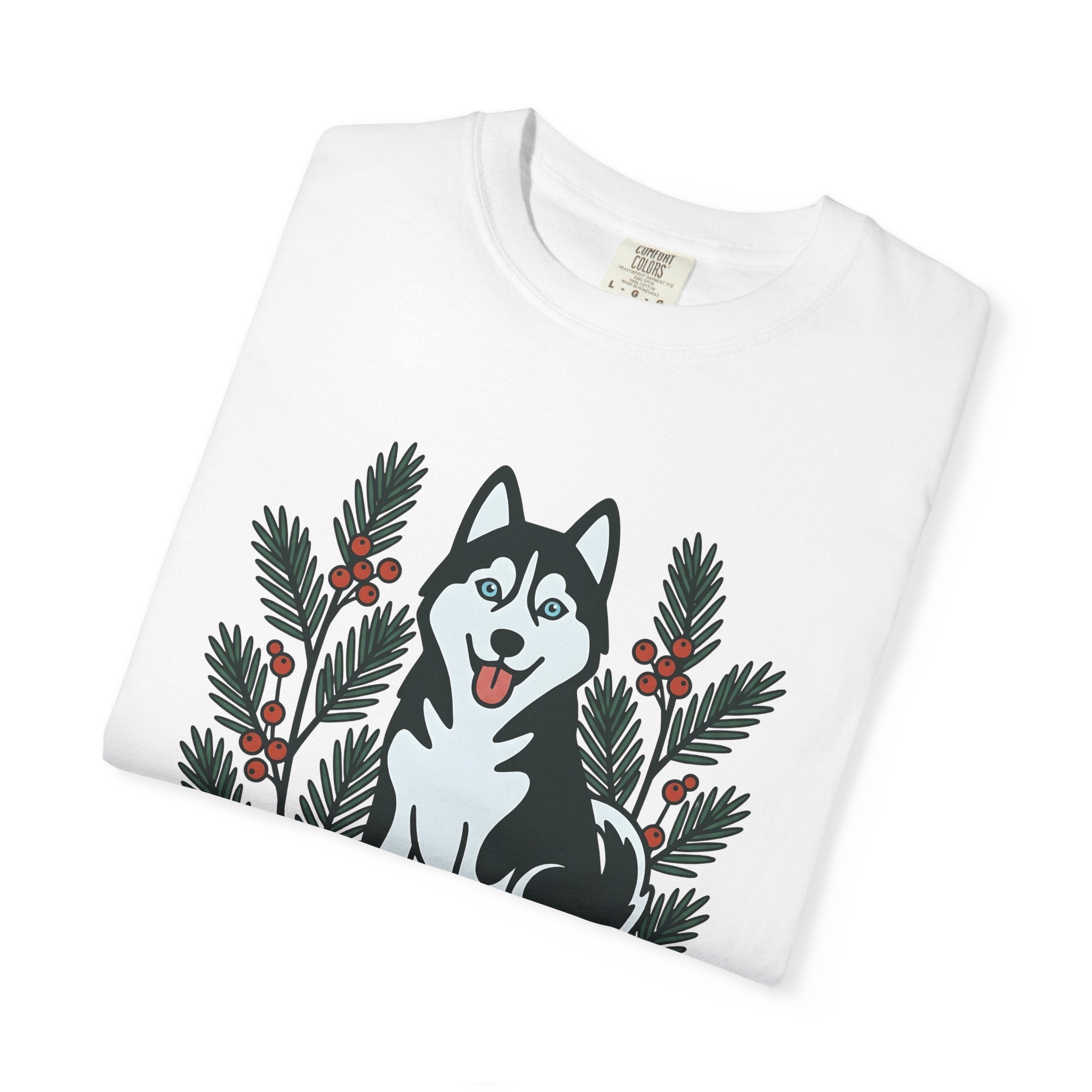 Husky Pet Shirt Dog Holidays Gift Women Sketch Tee Siberian Husky T-Shirt Dog Owner Fan Husky Drawing Christmas Graphic Line Art Pine