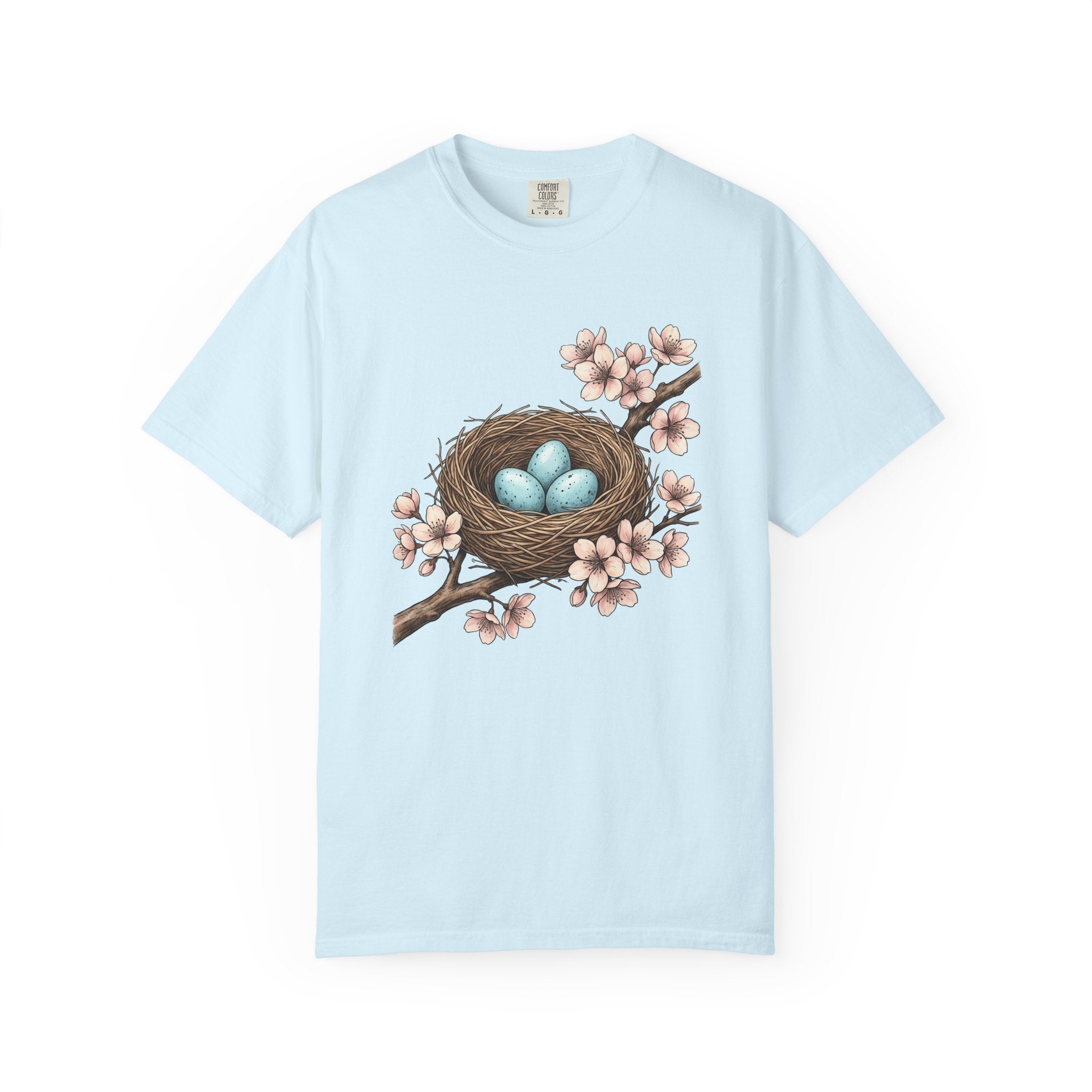 Bird Nest Shirt Easter Spring Gift Women Botanical Tee Nest T-Shirt Easter Fan Botanical Illustration Spring Graphic Vintage Cherry Blossoms