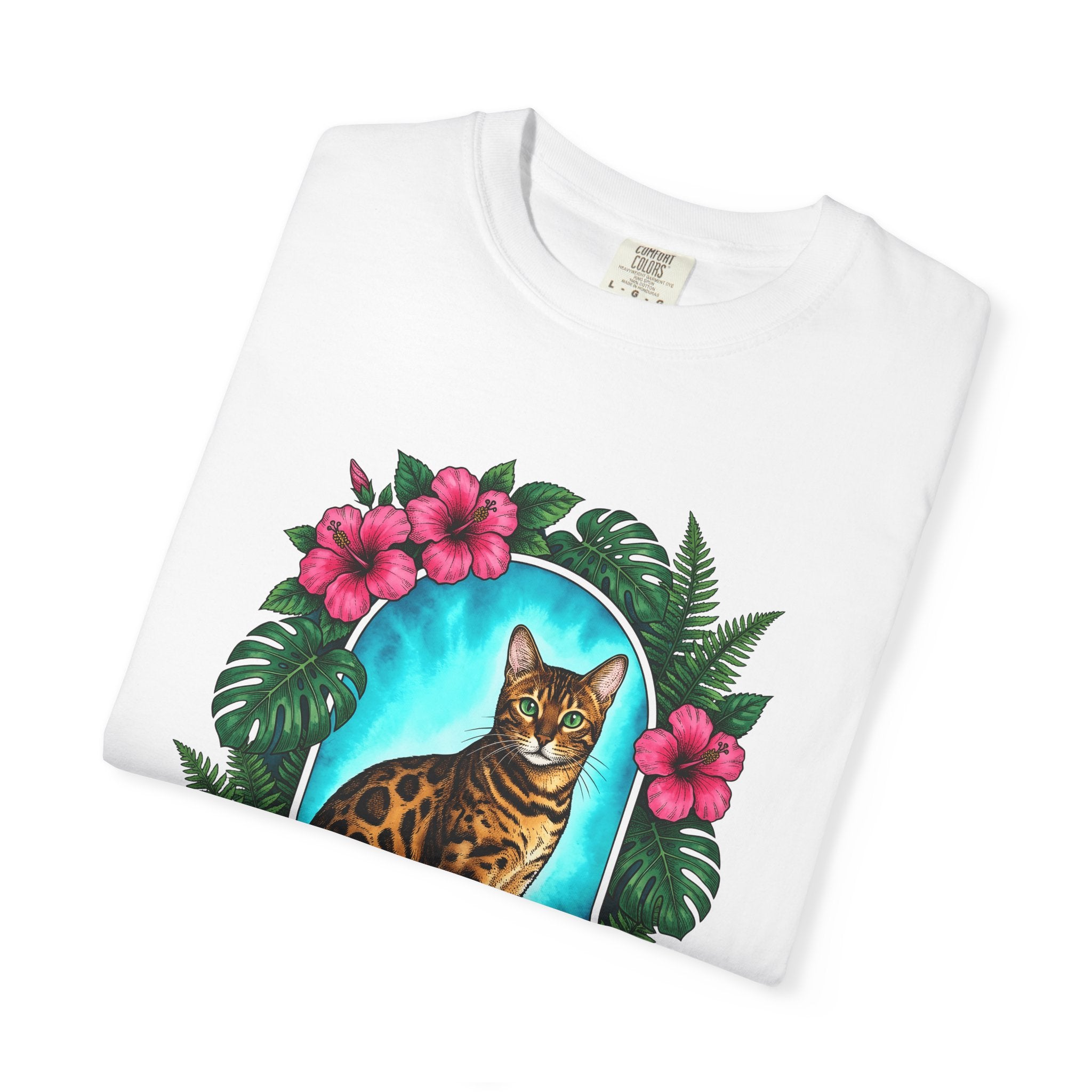 Bengal Cat Shirt Cat Floral Gift Women Botanical Tee Cat T-Shirt Cat Fan Foliage Graphic Tshirt Vintage Hibiscus Flowers Tshirt