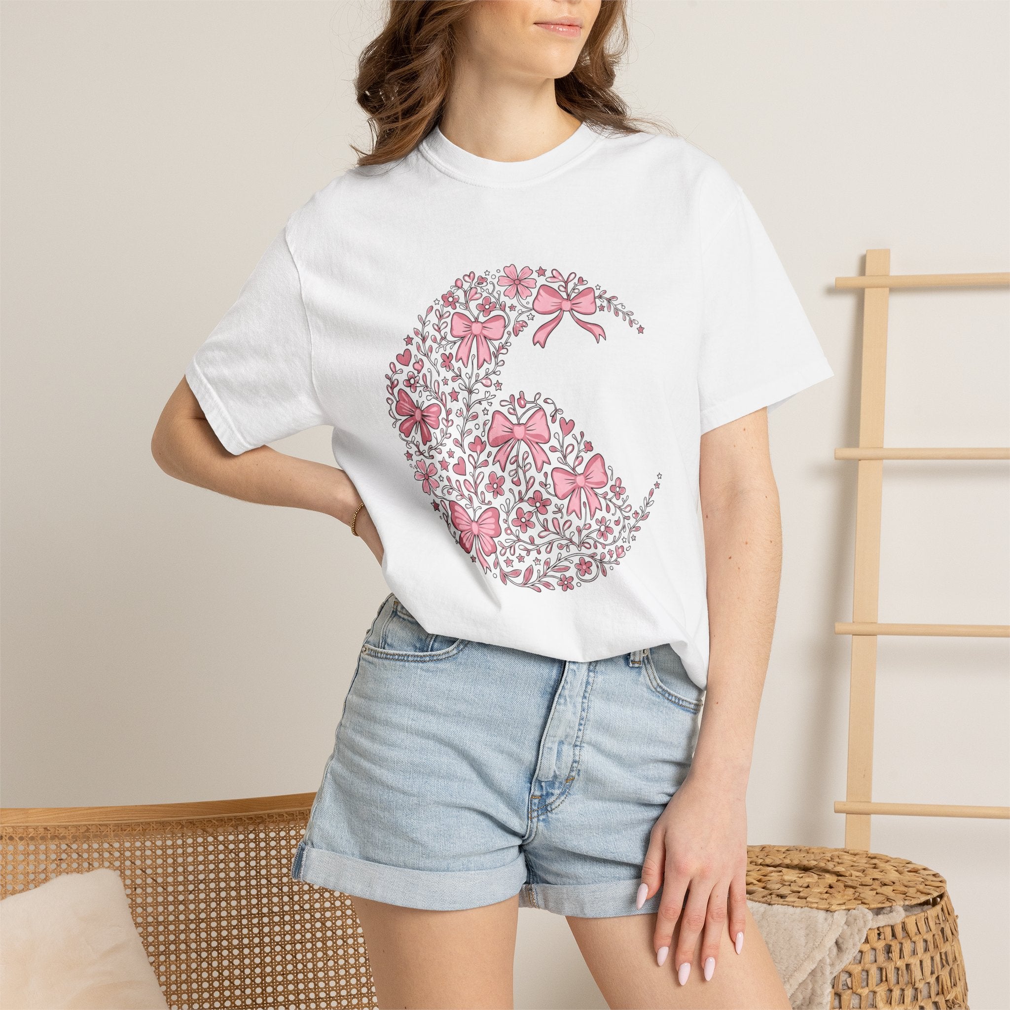 Blossom Bow Heart Shirt St. Valentine's Day Romance Gift Women Playful Tee Heart Bow T-Shirt Valentine Fan Whimsical Tshirt Love Graphic