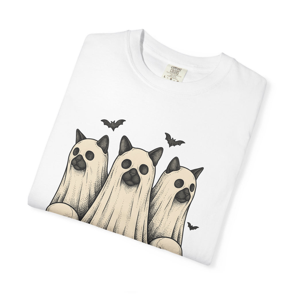 Phantom Cats Shirt Halloween Pet Gift Women Classic Tee Ghost Cats T-Shirt Halloween Fan Spooky Tshirt Animal Graphic Doodle Bones Tshirt