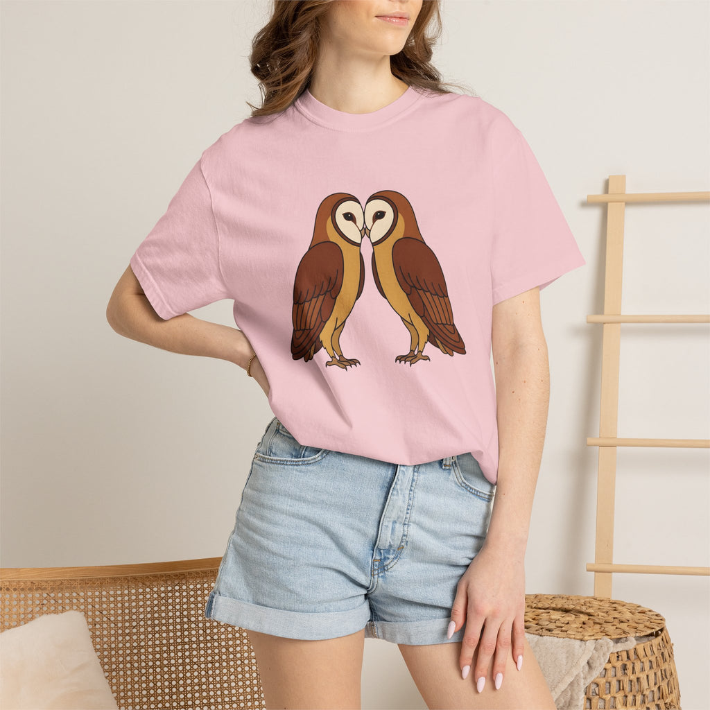 Barn Owl Pair Shirt Valentines Day Animal Gift Women Cartoon Tee Owl T-Shirt Valentine Fan Cute Tshirt Wildlife Graphic Minimalist
