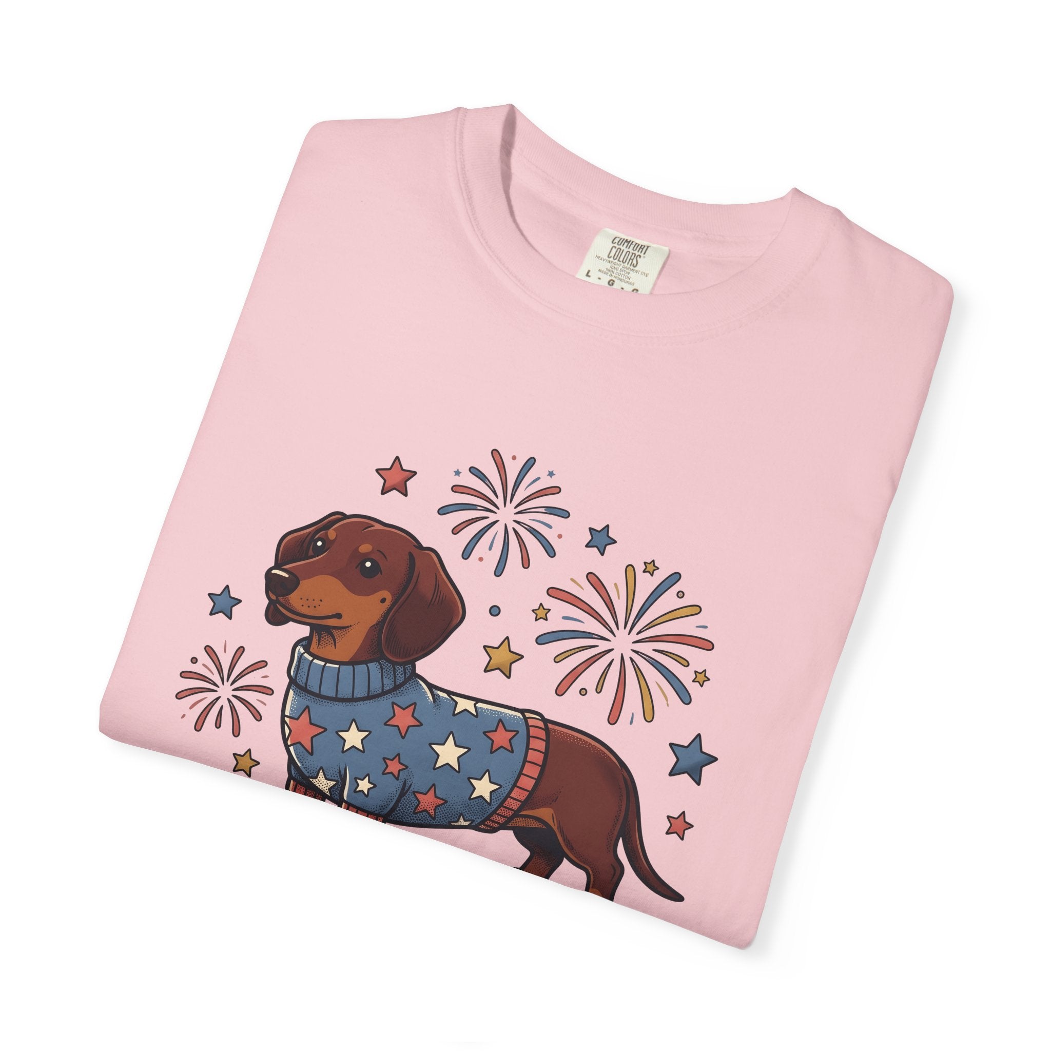 Dachshund Puppy Shirt 4th Of July Pet Owner Gift Women Hand Drawn Tee Wiener Dog T-Shirt Independence Day Fan Doodle Tshirt Dog Mom Graphic