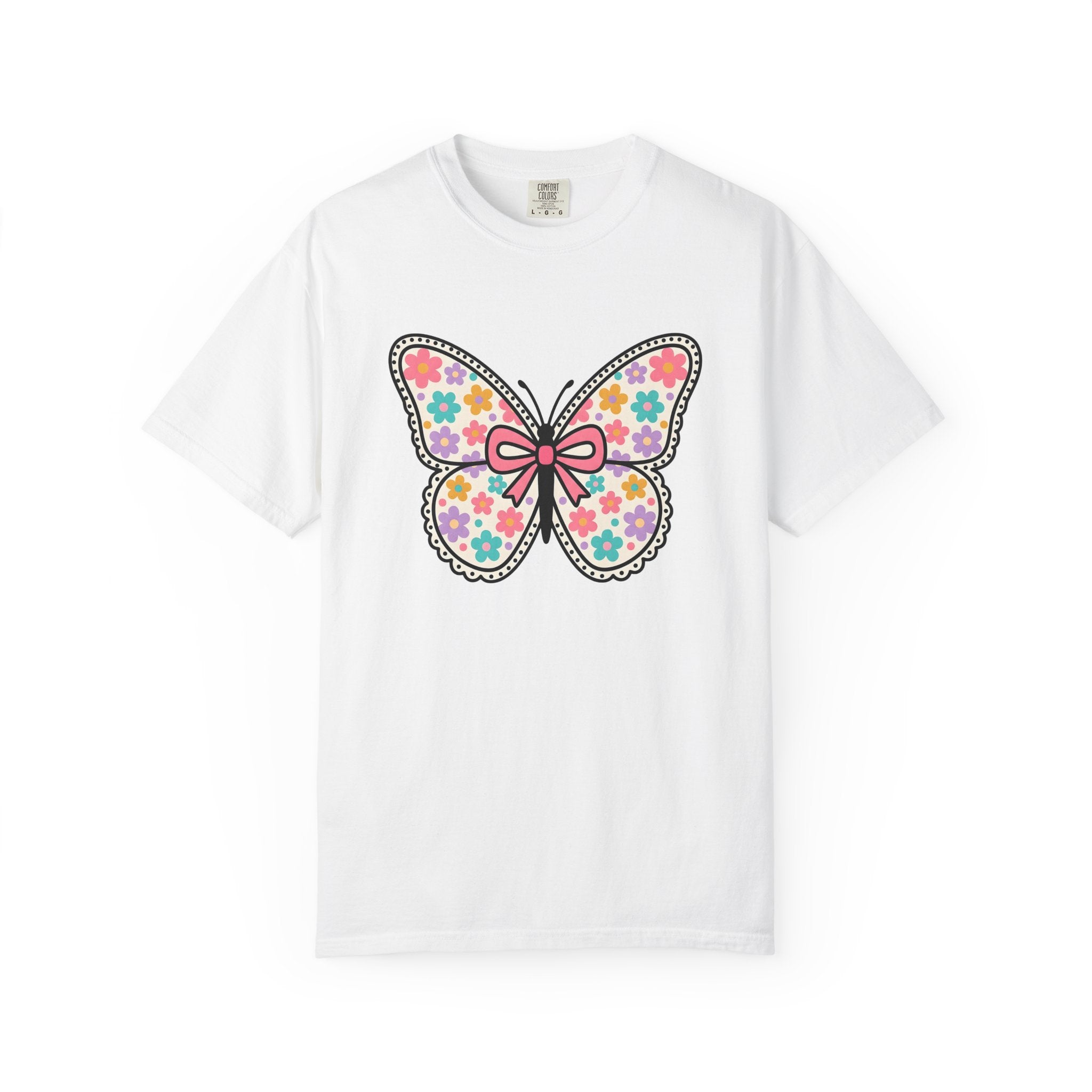 Butterfly Illustration Shirt Easter Garden Gift Women Adorable Tee Butterfly T-Shirt Spring Fan Cute Tshirt Yard Graphic Muted Tones