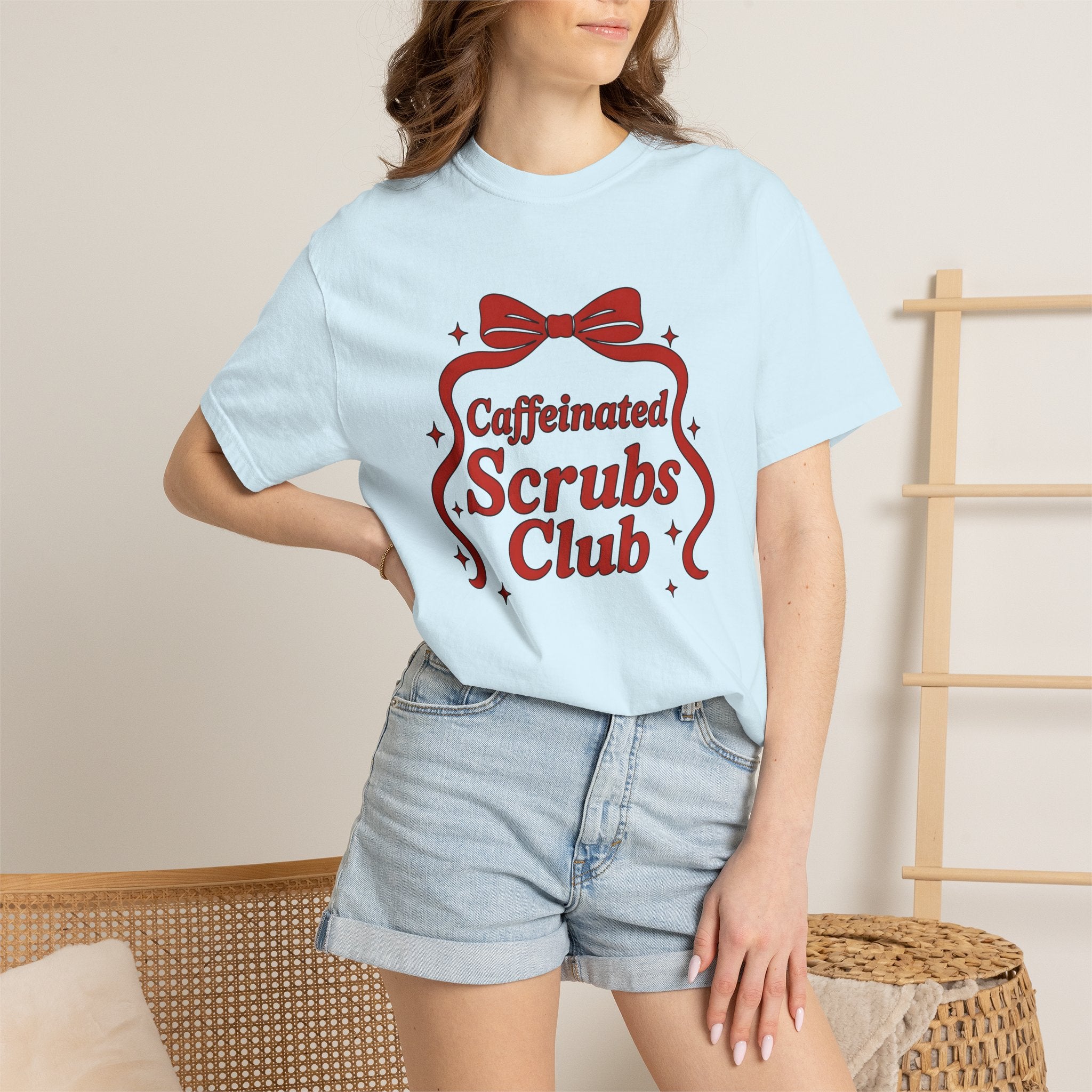 Bow Graphic Shirt Nurses Coffee Gift Women Bold Tee Bow T-Shirt Nurse Enthusiast Graphic Tshirt Caffeine Graphic Retro Stars Tshirt