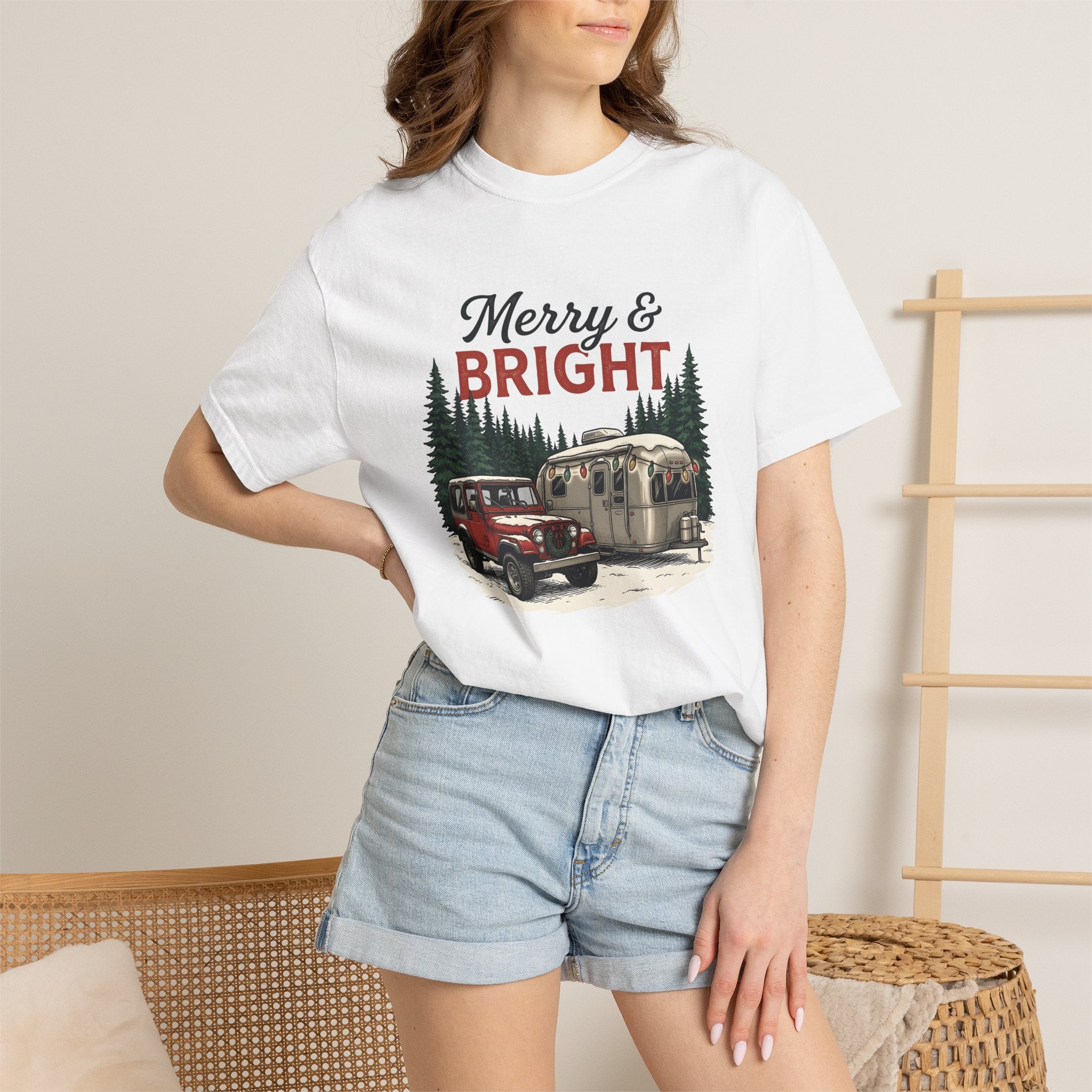 Camper Van Shirt Christmas Camping Gift Women Vintage Tee Motorhome T-Shirt Holiday Fan Retro Tshirt Outdoor Graphic Hand Drawn Christmas