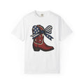 Western Boot Shirt America Cowboy Gift Women Rustic Tee Boot T-Shirt American Fan Cowboy Graphic Vintage Tshirt Old School Flag Ribbon