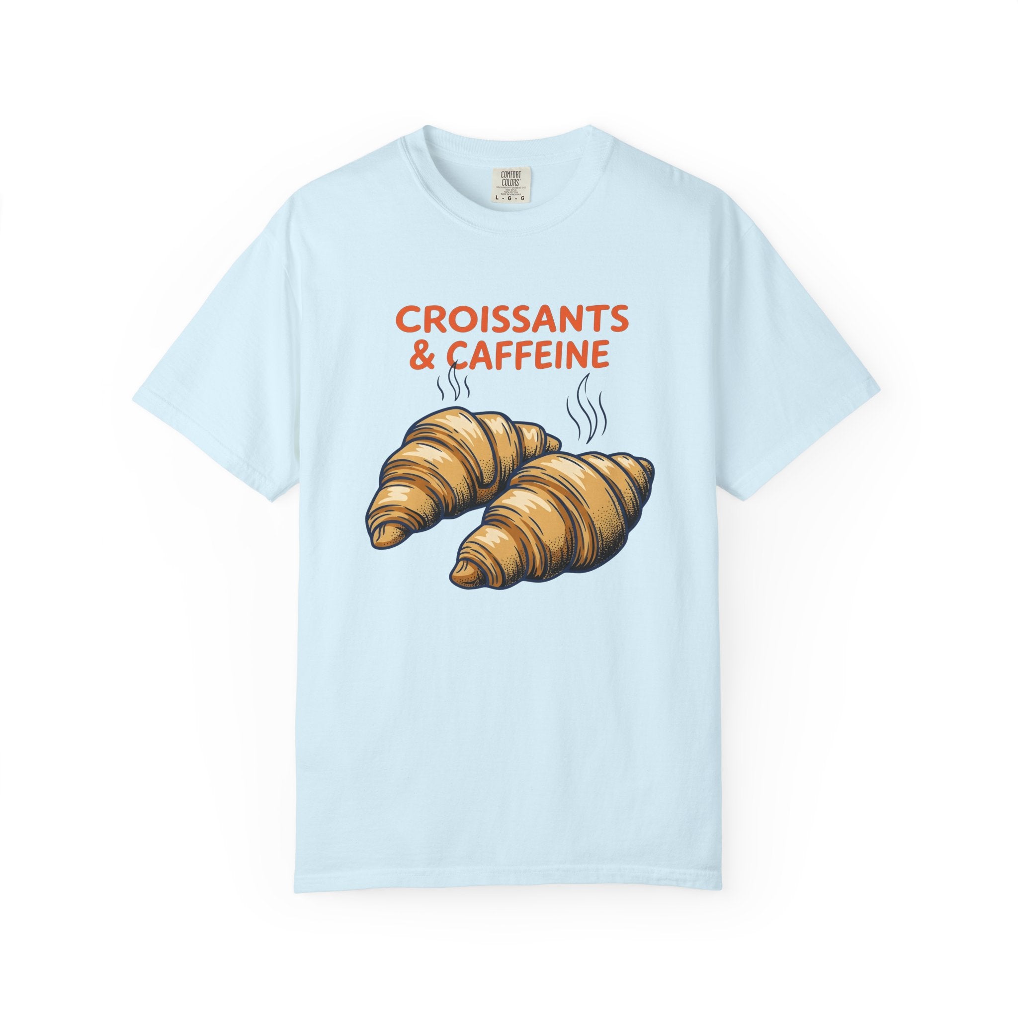Croissant Clipart Shirt Coffee Morning Gift Women Rustic Tee Pastry T-Shirt Coffee Fan Java Enthusiast Vintage Tshirt Dawn Graphic Ink Mist