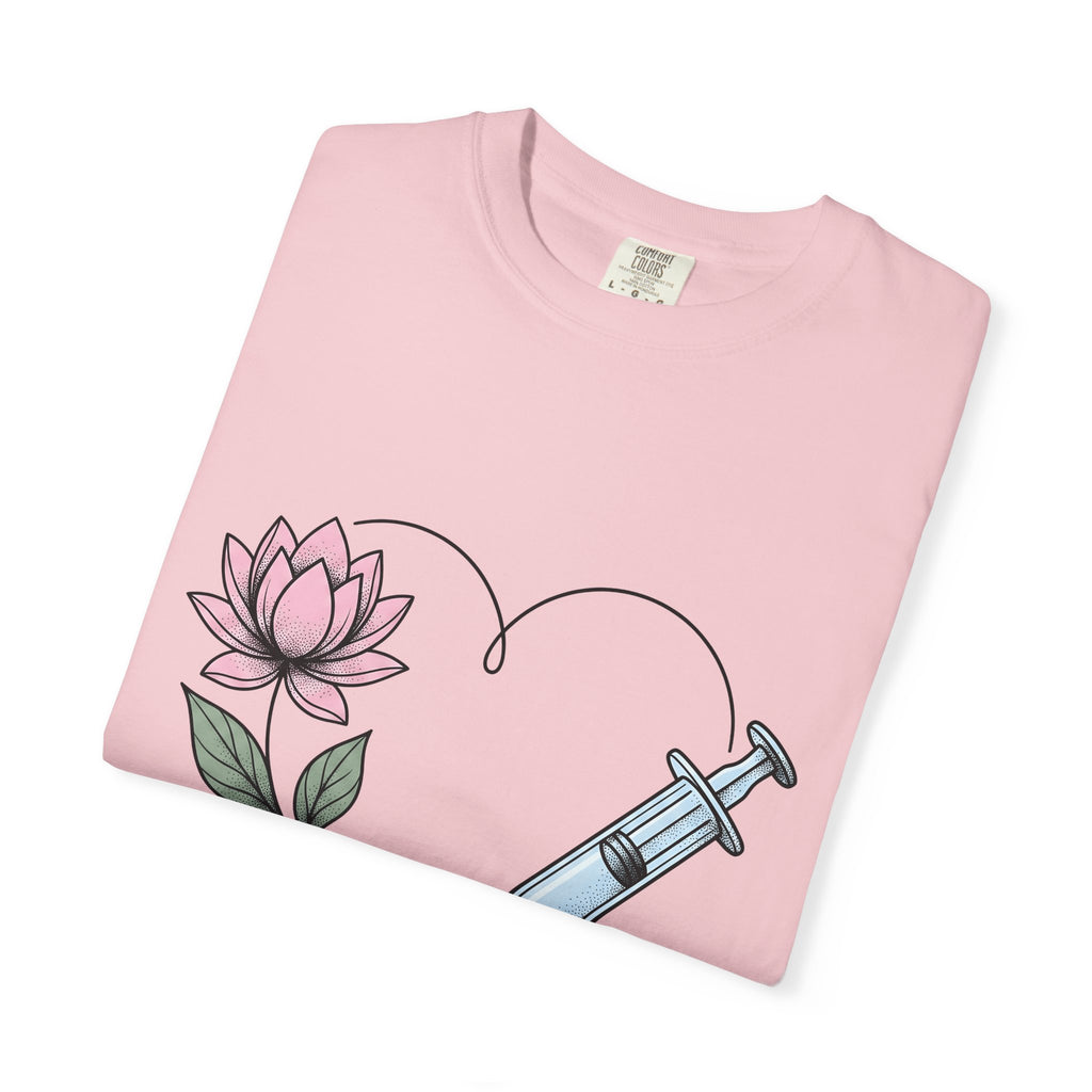 Hypodermic Flower Heart Shirt Nurse Therapy Gift Women Old School Tee Syringe T-Shirt Rn Fan Vintage Tshirt Counseling Graphic Neat Lotus