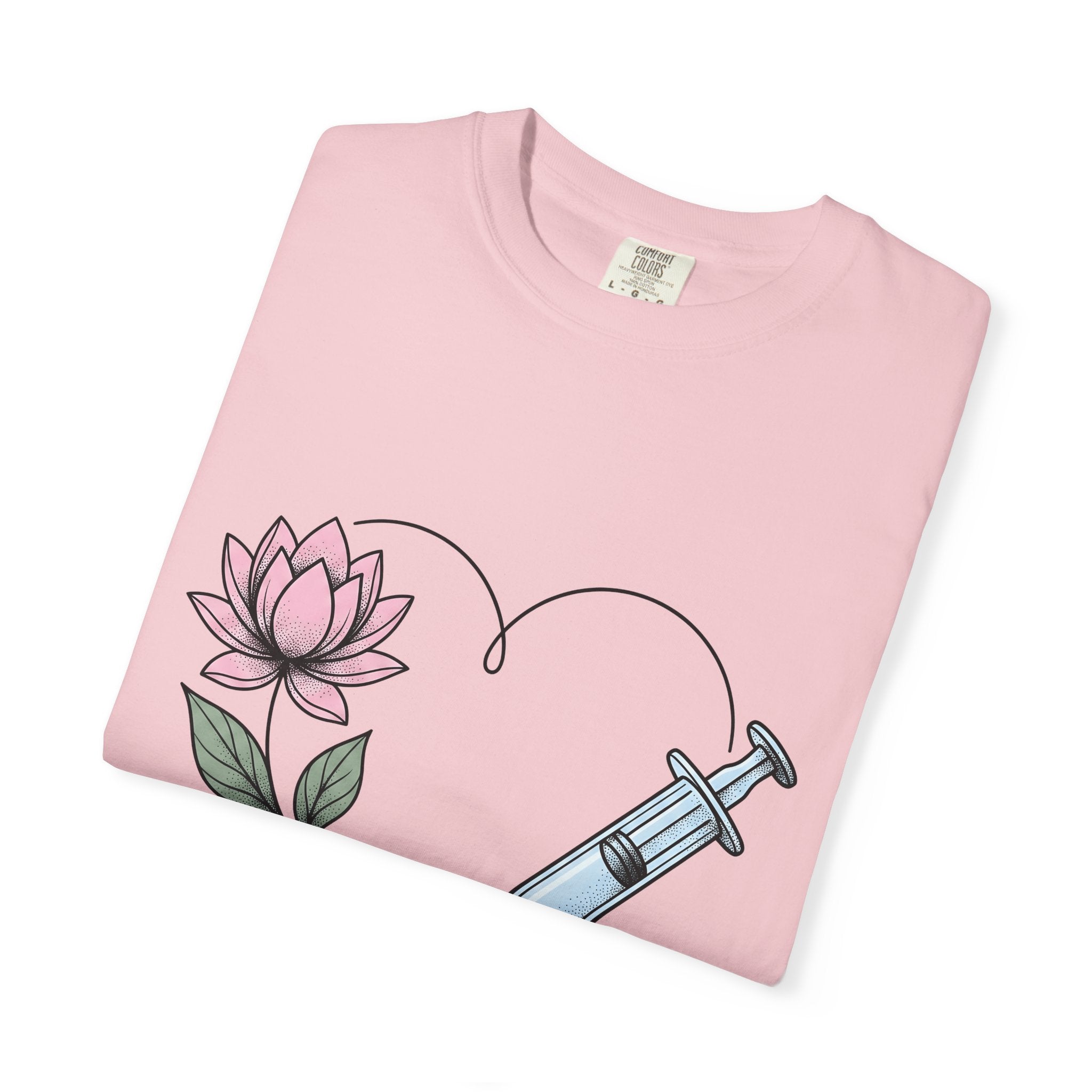 Hypodermic Flower Heart Shirt Nurse Therapy Gift Women Old School Tee Syringe T-Shirt Rn Fan Vintage Tshirt Counseling Graphic Neat Lotus