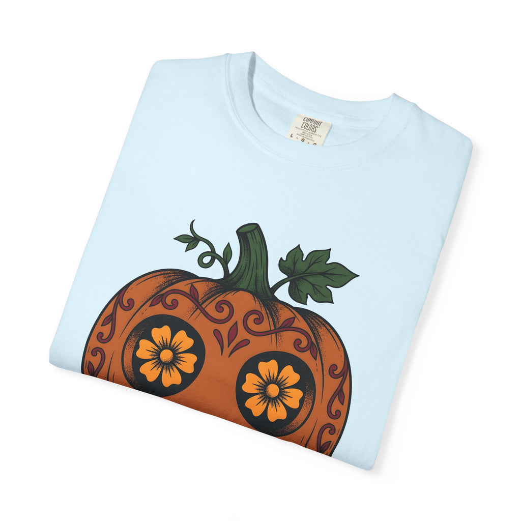 Pumpkin Illustration Shirt Halloween Spooky Gift Women Blackwork Tee Gourd T-Shirt Horror Fan Dark Graphic Tshirt Classic Floral Design