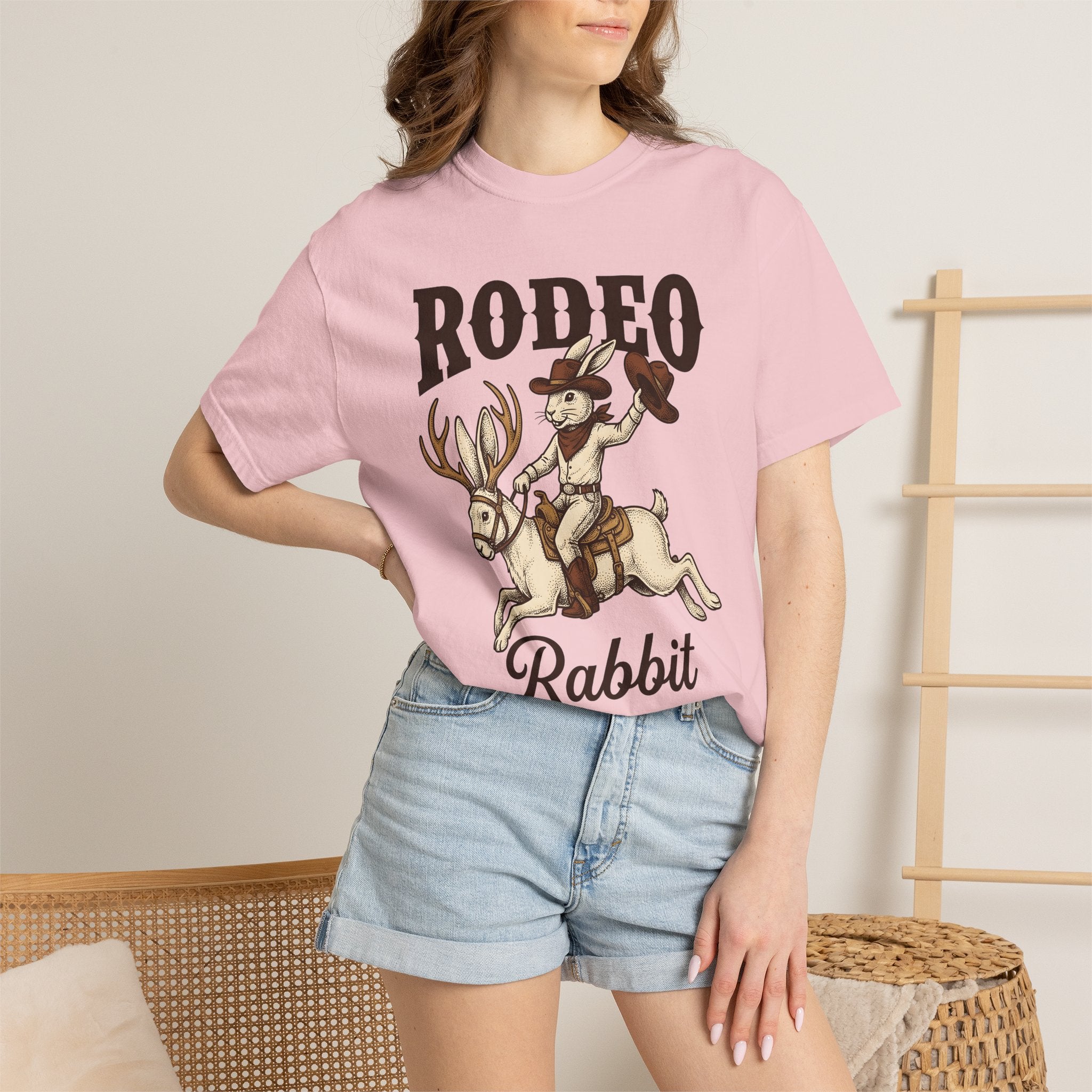 Western Rabbit Shirt Easter Rodeo Gift Women Classic Tee Bunny T-Shirt Easter Fan Vintage Tshirt Rodeo Graphic Ink Antlers Tshirt