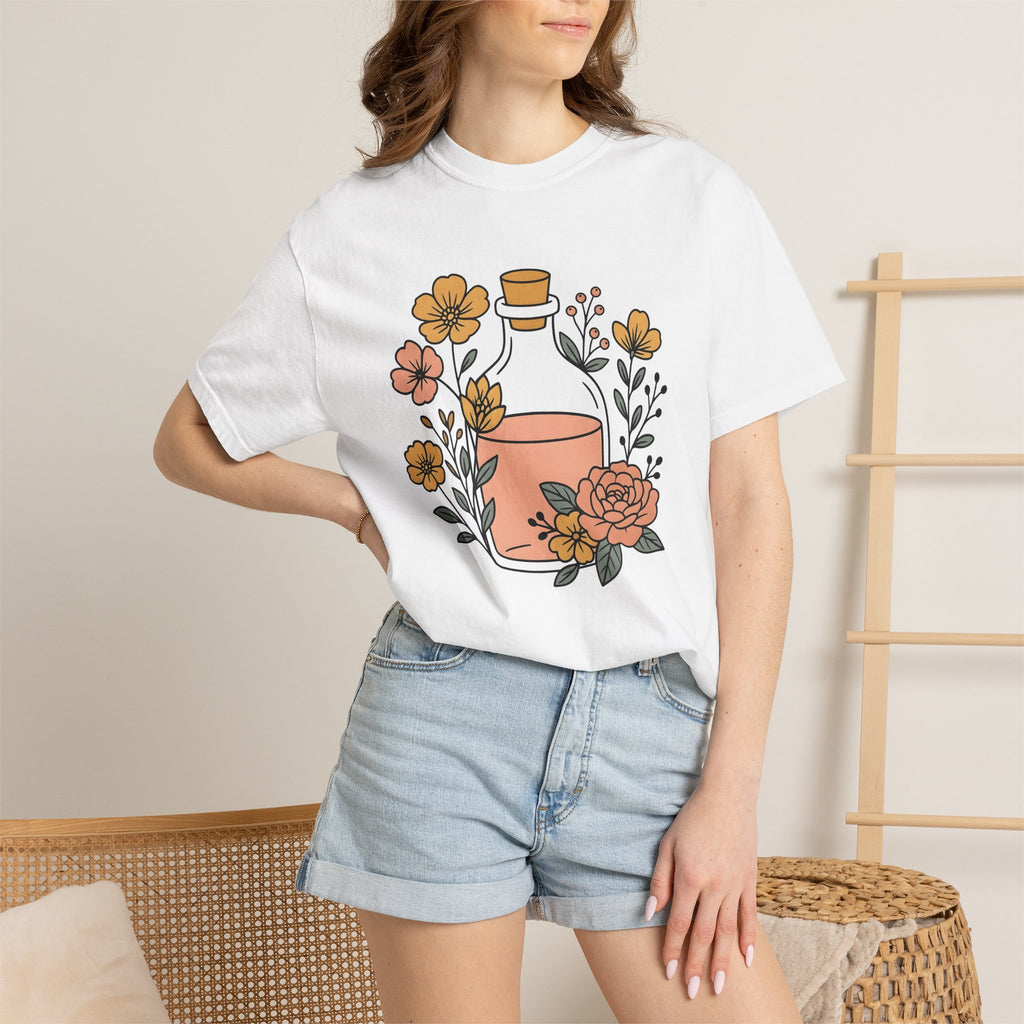 Potion Bottle Shirt Halloween Botanical Gift Women Floral Graphic Tee Apothecary T-Shirt Spooky Fan Graphic Tshirt Floral Illustration