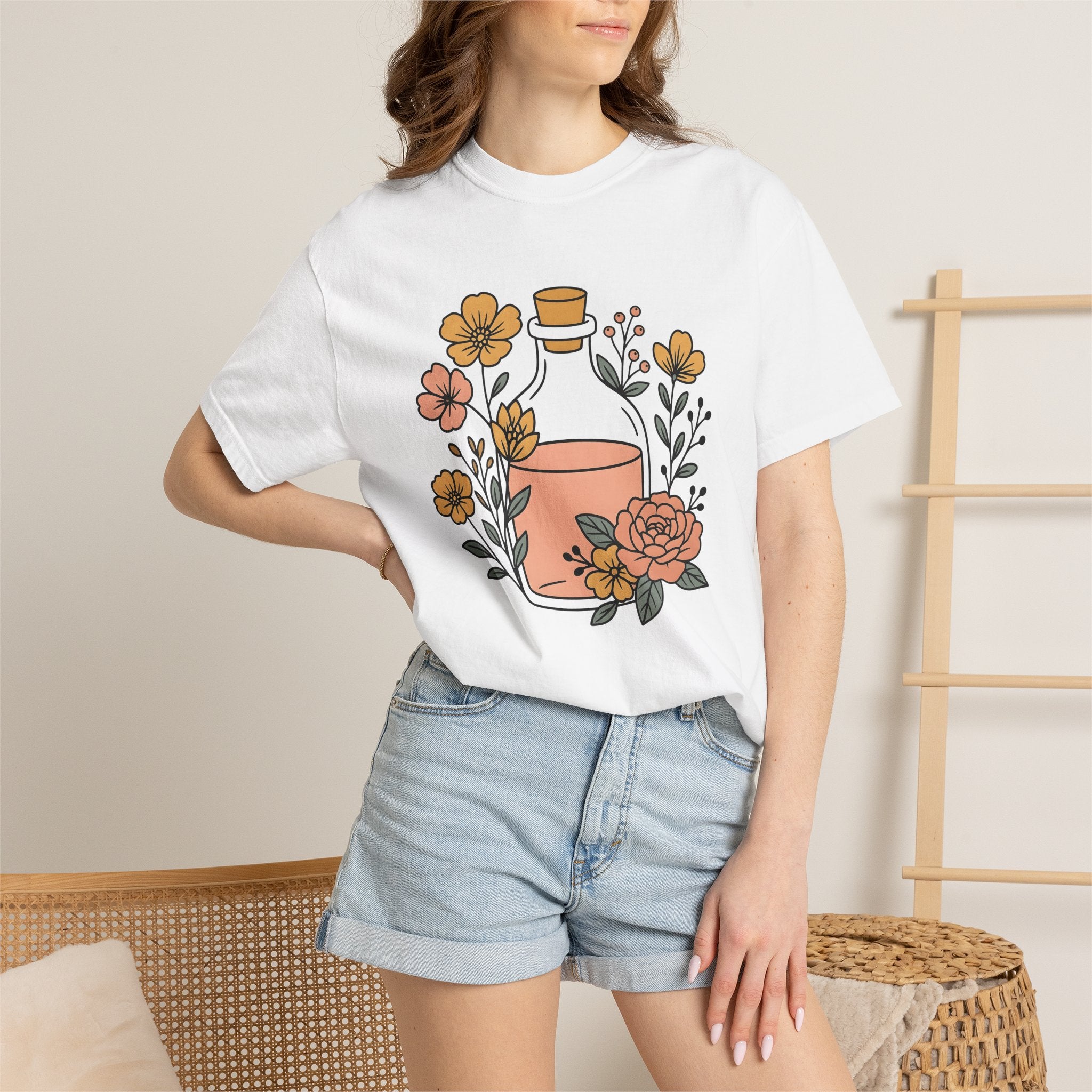 Potion Bottle Shirt Halloween Botanical Gift Women Floral Graphic Tee Apothecary T-Shirt Spooky Fan Graphic Tshirt Floral Illustration