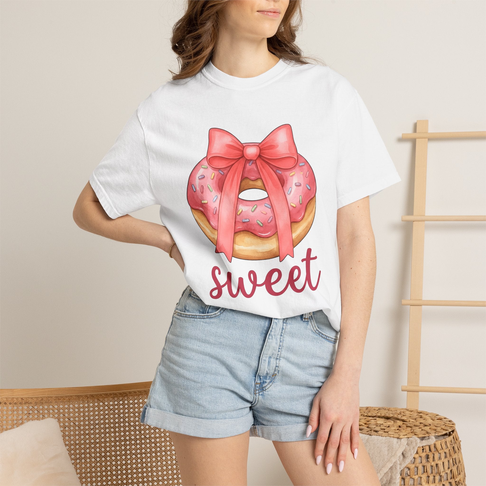 Sprinkle Donut Bow Shirt Desserts Confectionery Gift Women Brush Stroke Tee Donut T-Shirt Pastry Fan Watercolor Tshirt Candy Graphic