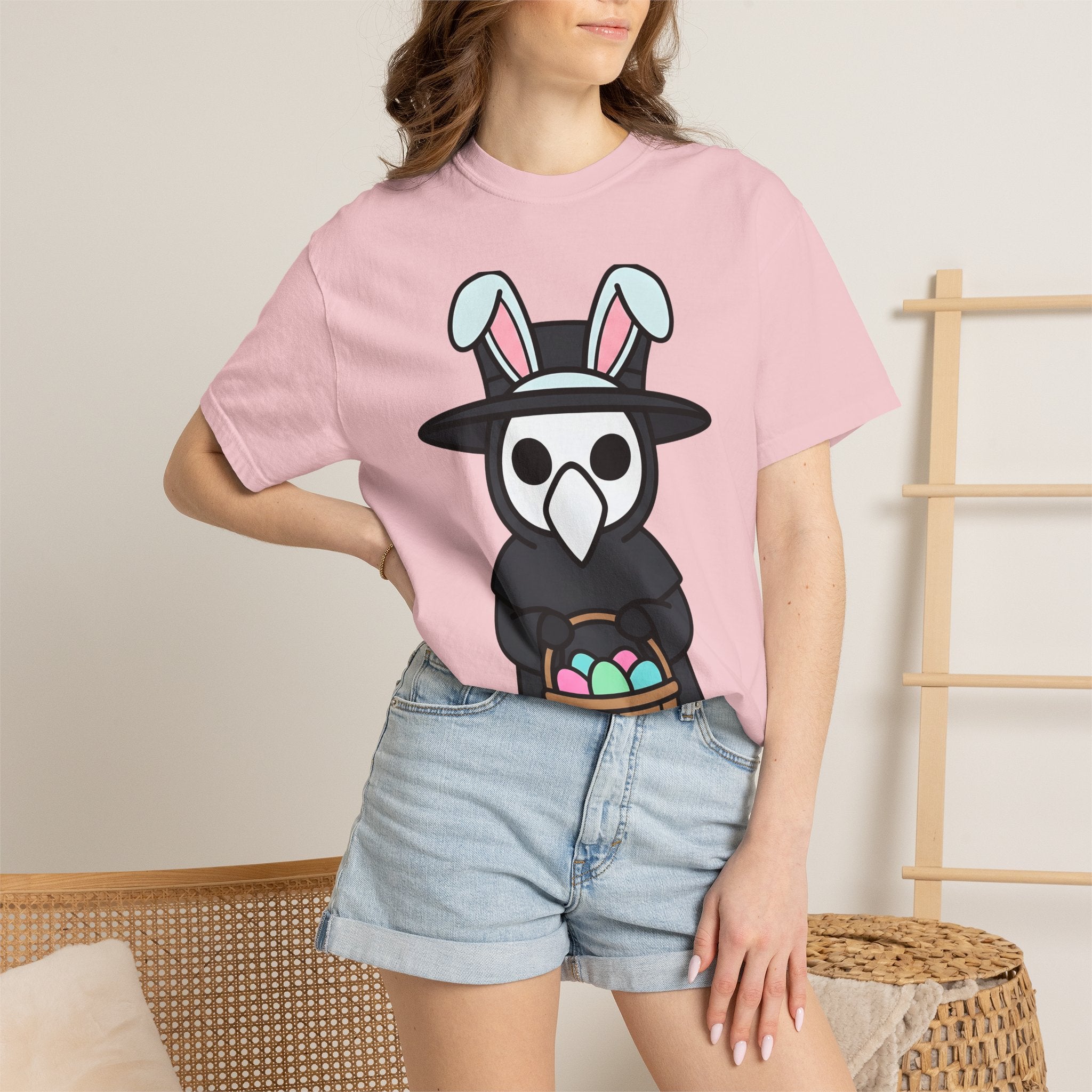 Plague Doctor Bunny Shirt Easter Gothic Gift Women Cute Cartoon Tee Bunny T-Shirt Easter Fan Dark Tshirt Dark Graphic Minimalist Easter