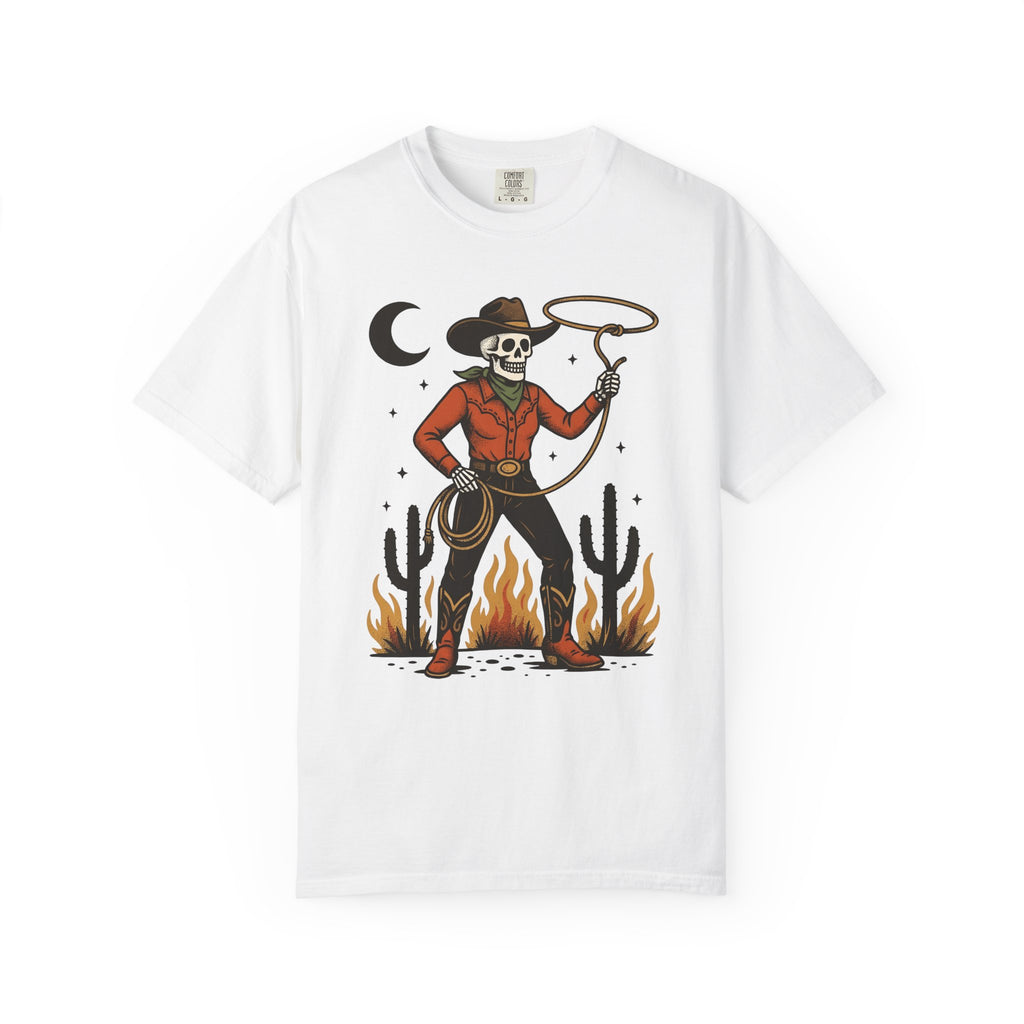 Skeleton Cowboy Shirt Halloween Cowboy Gift Women Vintage Tee Skeleton T-Shirt Horror Fan Retro Tshirt Cowboy Graphic Western Cactus Tshirt