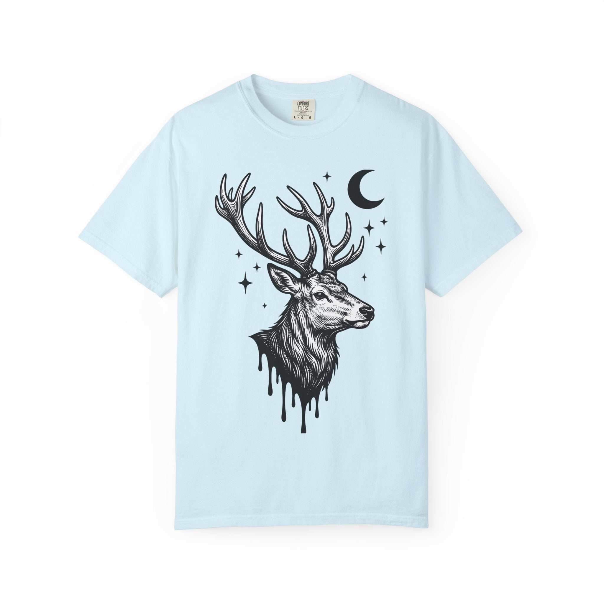 Buck Horns Shirt Boho Chic Forest Gift Women Cartoon Tee Antlers T-Shirt Bohemian Fan Tooned Tshirt Woods Graphic Sketch Moon Shape Tshirt
