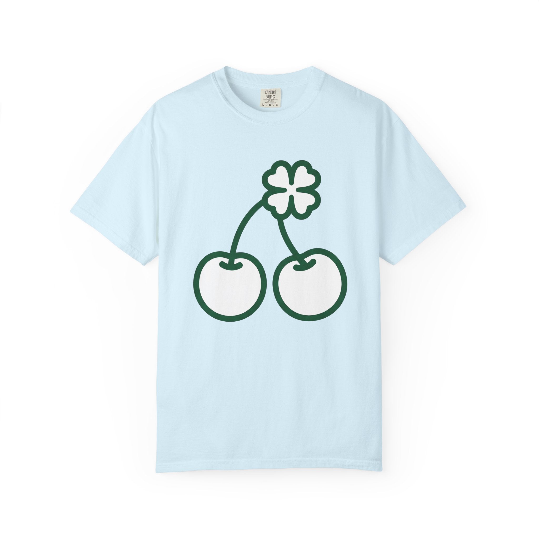 Clover Cherry Shirt St. Patrick's Day Talisman Gift Women Basic Tee Cherry T-Shirt Luck Fan Simple Tshirt Amulet Graphic Sketch Lucky Leaf