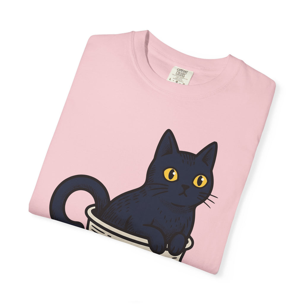 Black Cat Coffee Mug Shirt Halloween Espresso Gift Women Comic Tee Cat Mug T-Shirt Horror Fan Cartoon Tshirt Coffee Illustration Vintage